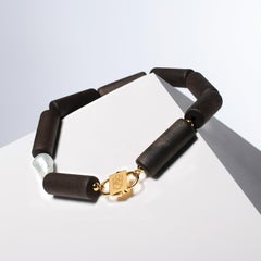 House of Sol Holz- und Perlenkette mit 24 Karat Gold gefülltem HoS-Schlüssel