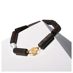 House of Sol Wood and Pearl Necklace with 24K Gold Filled HoS Lock