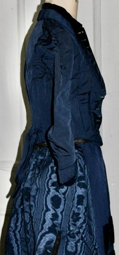 House of Worth Blue Silk Moire Reception Gown and Bonnet