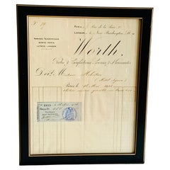 Antique House of Worth Framed Receipt Dated May 1903