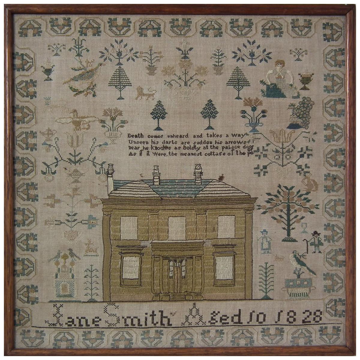 House Sampler, 1828 by Jane Smith