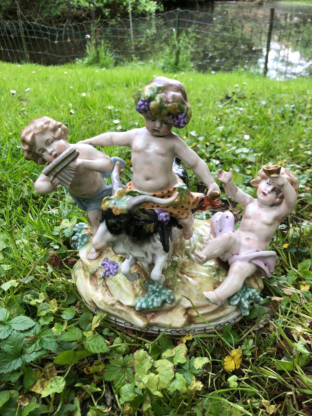 House of Scheibe Alsbach founded in 1835. The porcelain figures are manufactured in Germany, before 1989. The figures are a buck with children. The figure is handmade from porcelain and painted in many colors. It is a beautiful detailed artwork! The