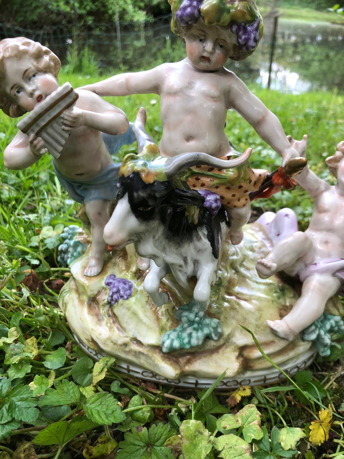 Neoclassical House Scheibe Alsbach Porcelain Figures 'Buck with Children' before 1989 For Sale