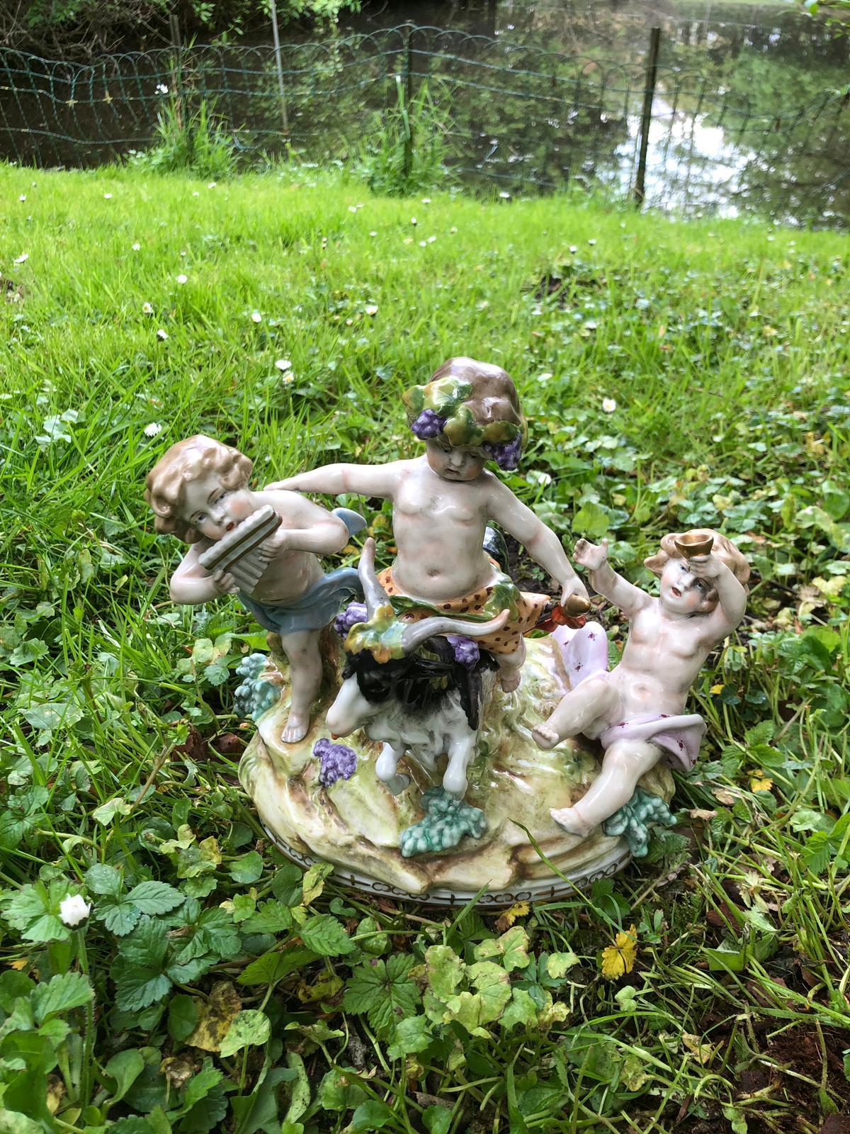 German House Scheibe Alsbach Porcelain Figures 'Buck with Children' before 1989 For Sale