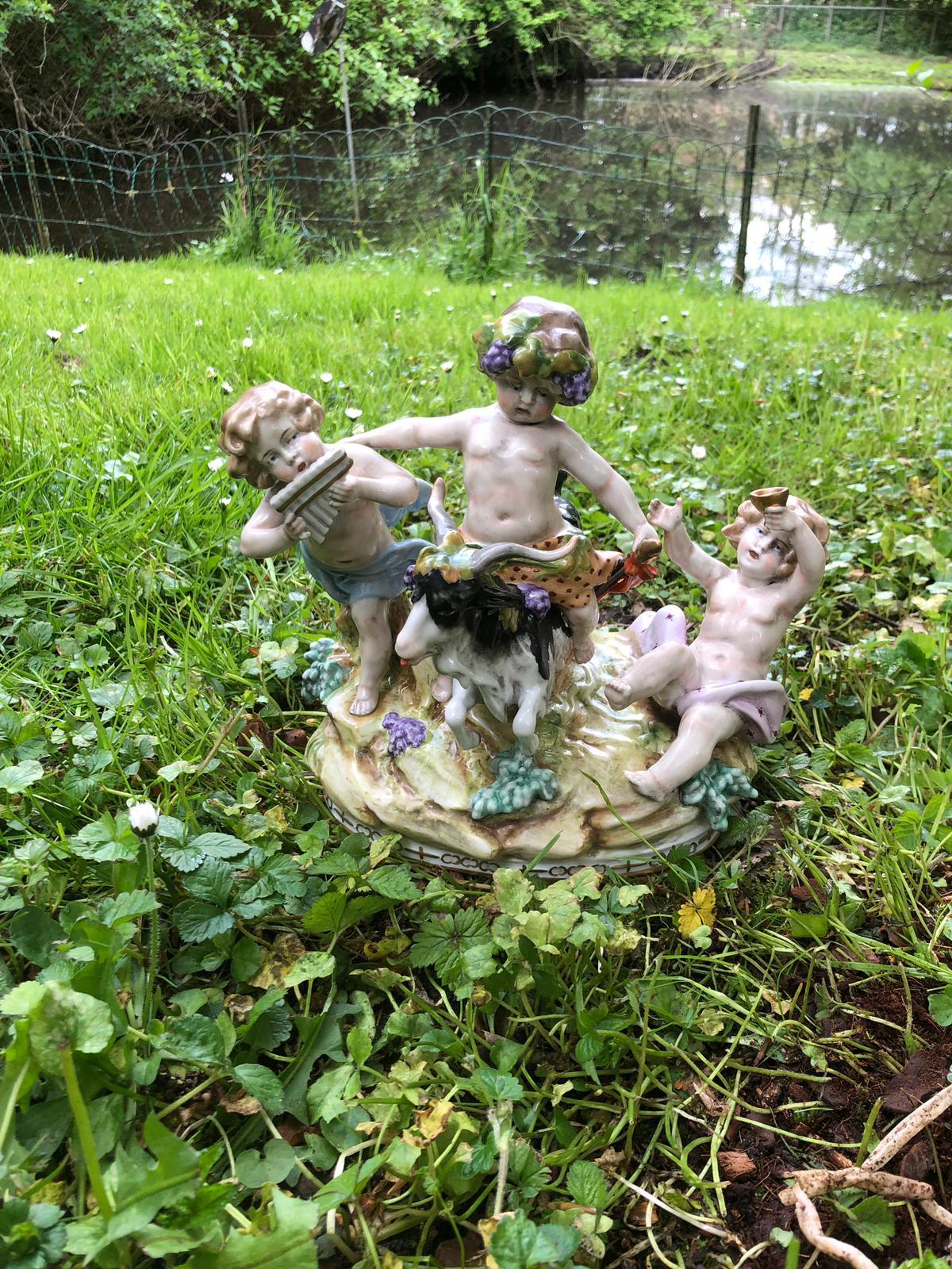 Hand-Painted House Scheibe Alsbach Porcelain Figures 'Buck with Children' before 1989 For Sale