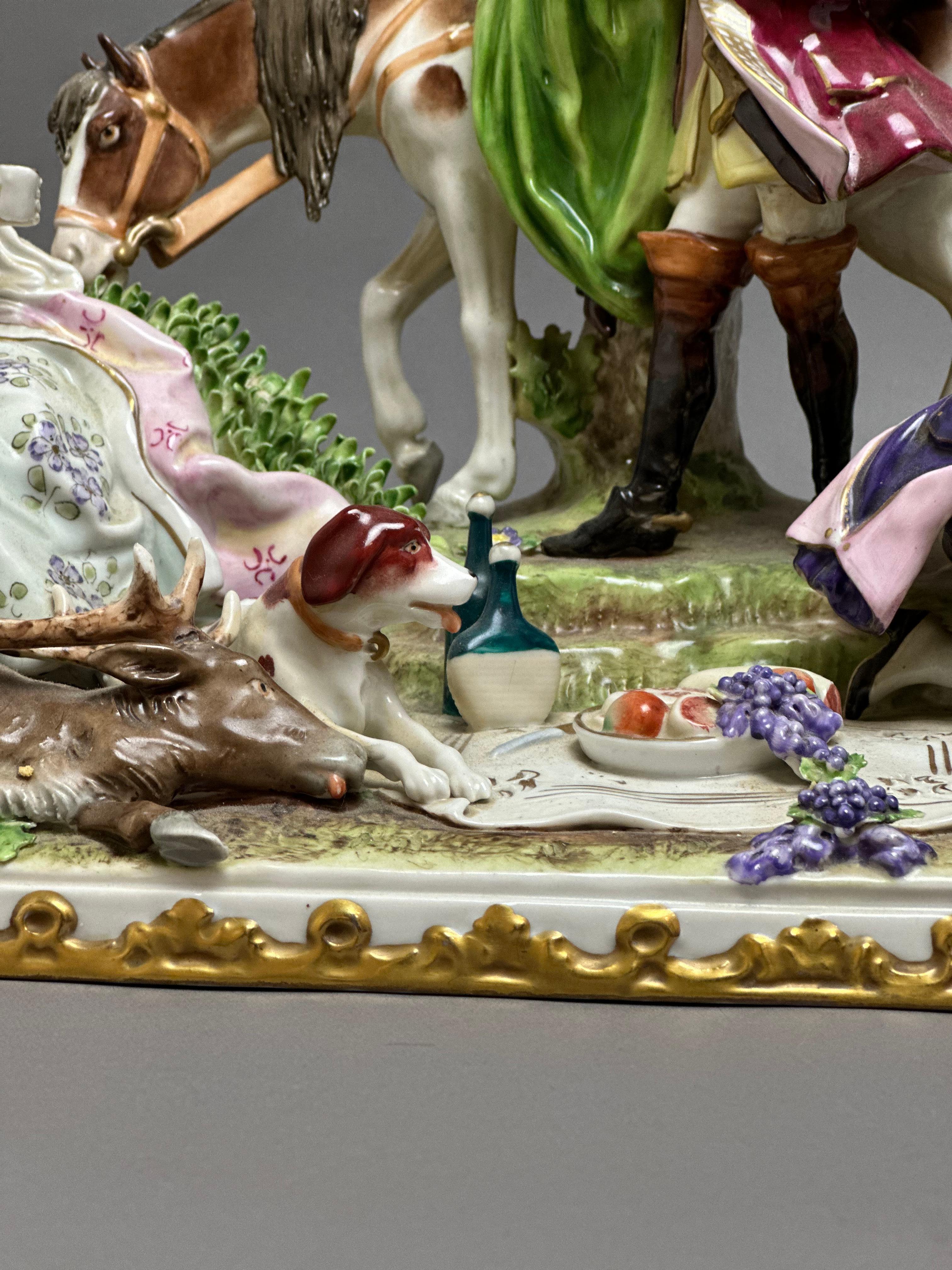 German House Scheibe Alsbach Porcelain Figures 'Hunting Scene in circa 1750 For Sale