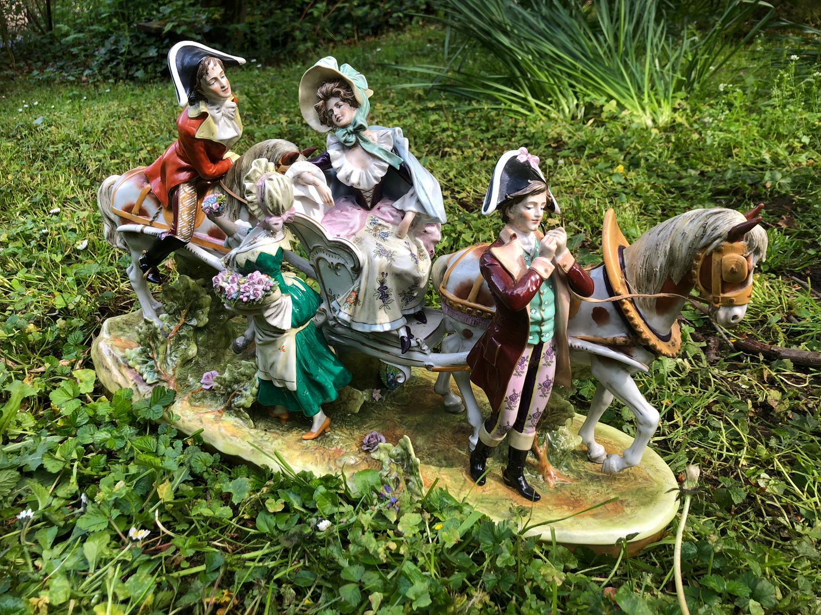 Neoclassical House Scheibe Alsbach Porcelain Horse-Drawn Carriage with Figures For Sale