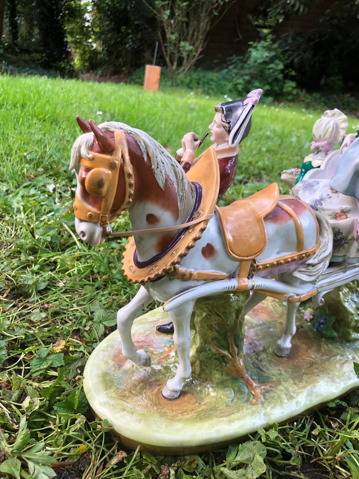 House Scheibe Alsbach Porcelain Horse-Drawn Carriage with Figures In Excellent Condition For Sale In Woerdense Verlaat, NL