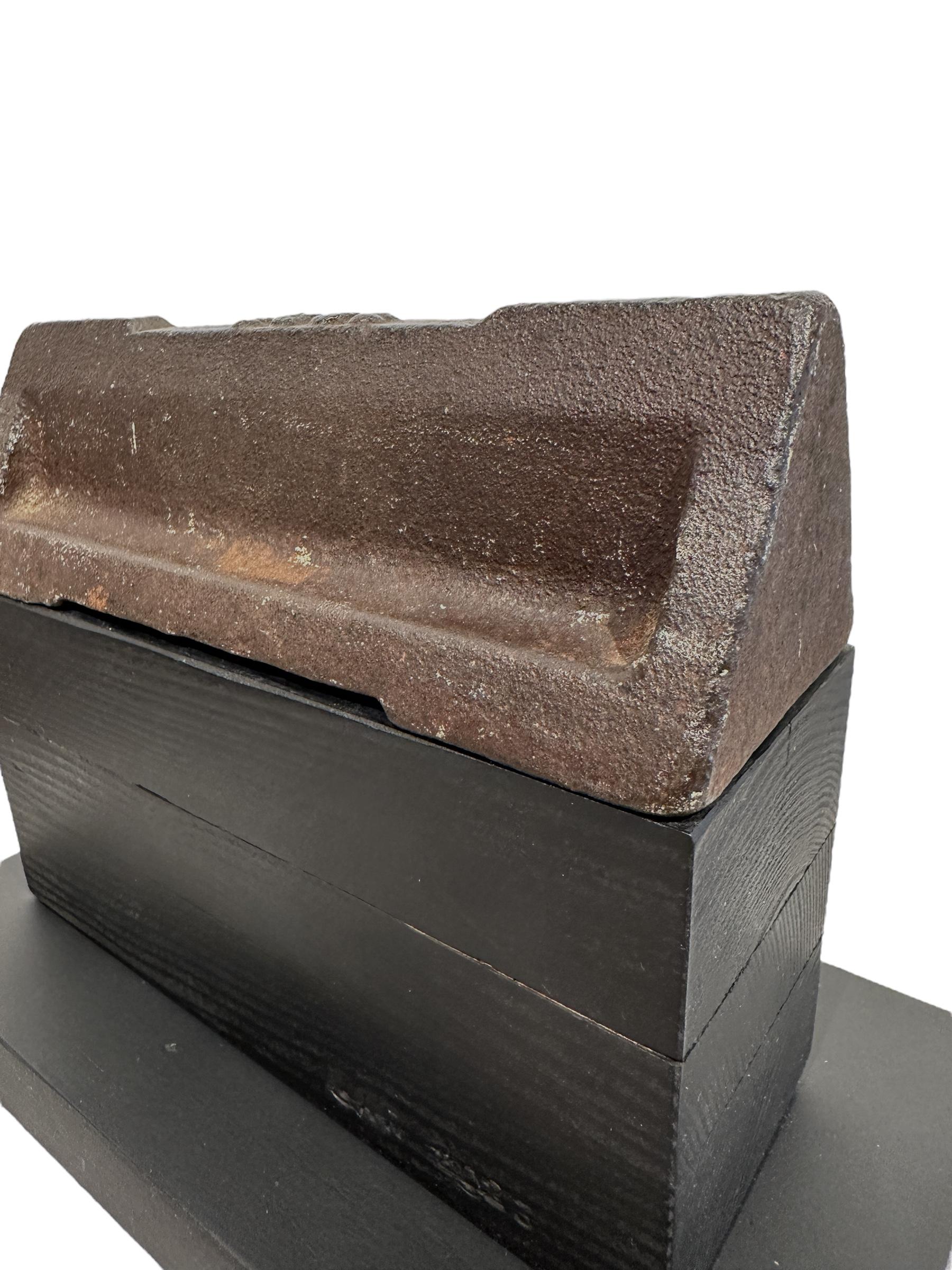 House Sculpture, Minimalist Modern Structure, Rusted Steel Wedge on Wood Blocks For Sale 1