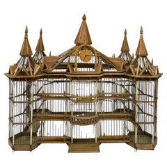 Vintage House-Shaped Cage Made of Wood and Metal, Unique Work from the 50's