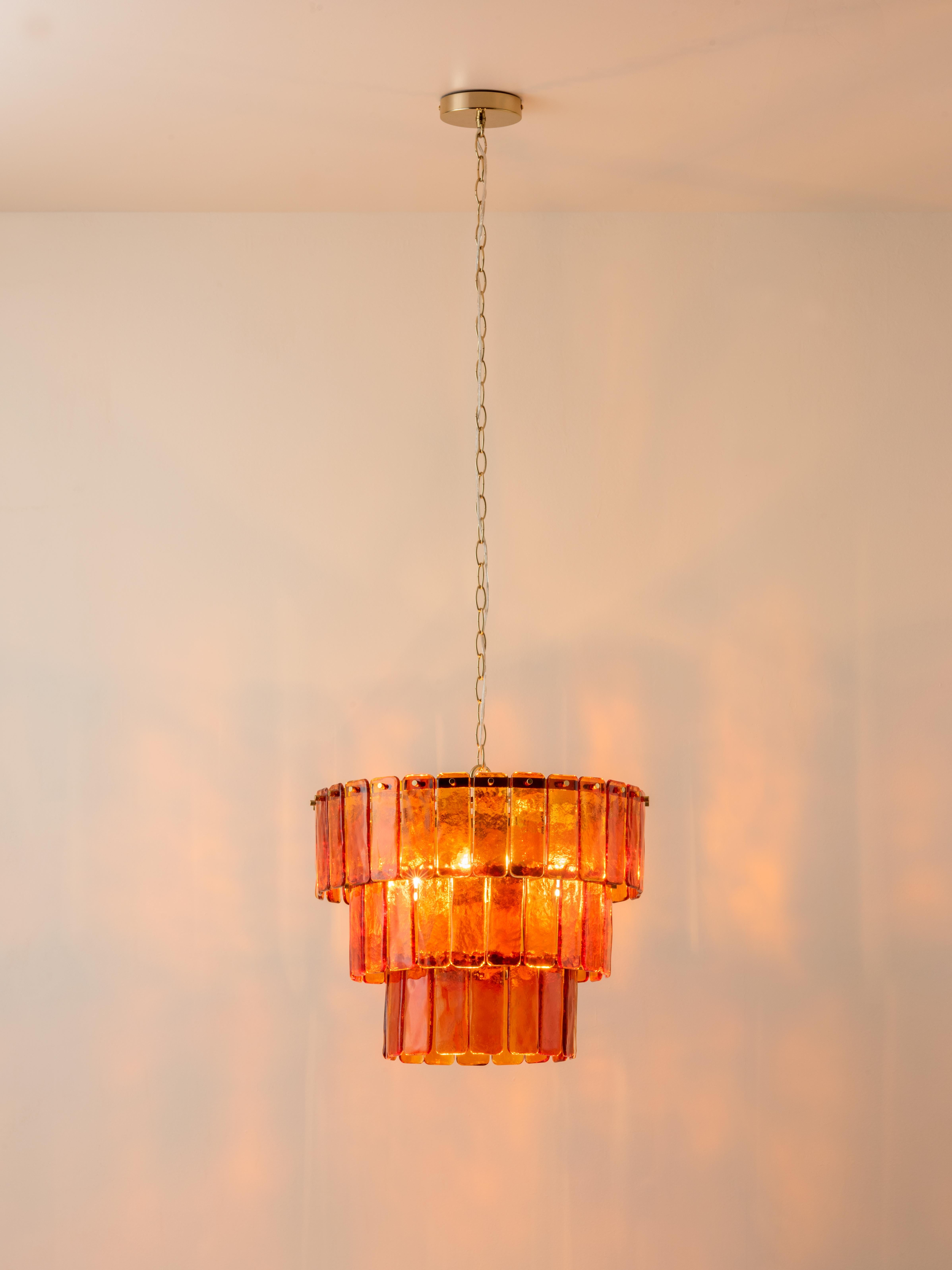 Mid-Century Modern Houseof Amber glass 3 tiered chandelier For Sale