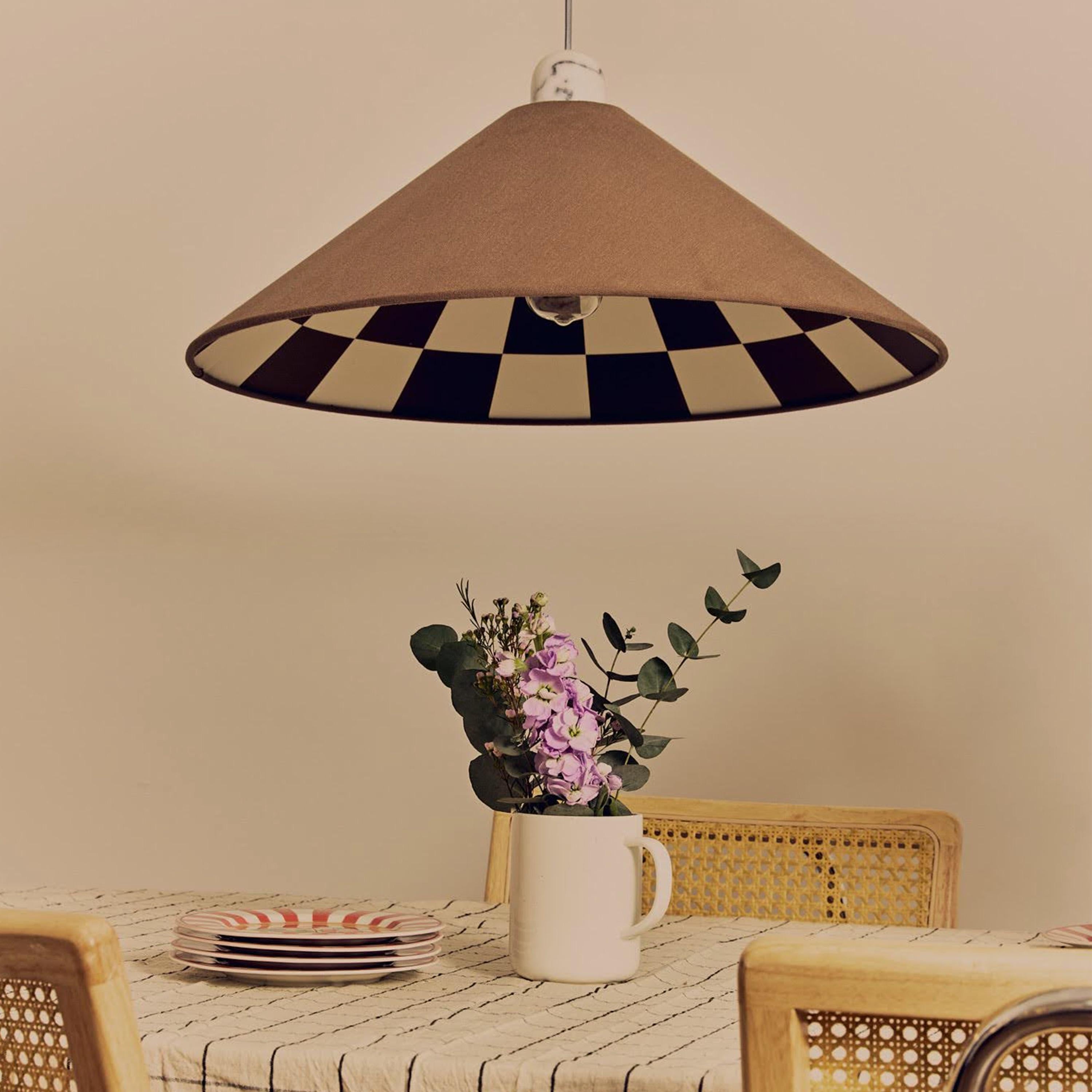 Mid-Century Modern houseof. Bark brown checkered cone shade For Sale