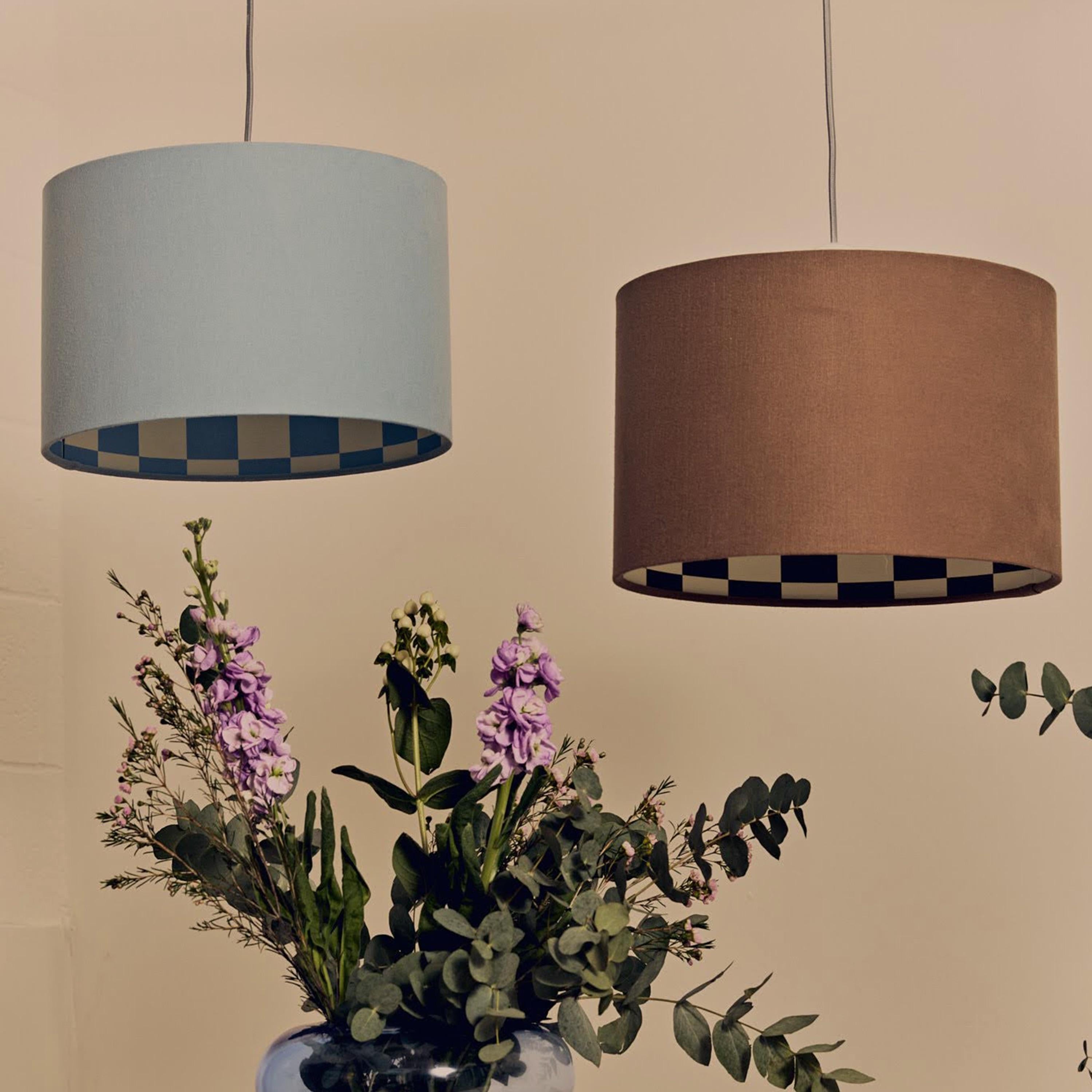 Mid-Century Modern houseof. Bark brown checkered drum shade For Sale