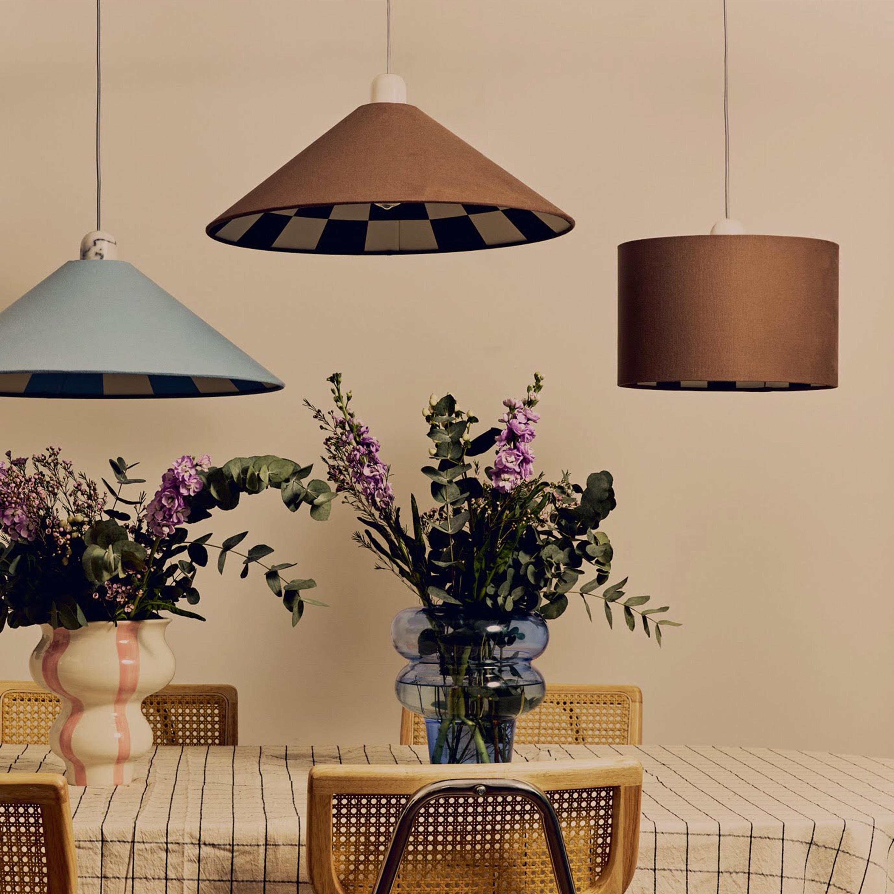 British houseof. Bark brown checkered drum shade For Sale