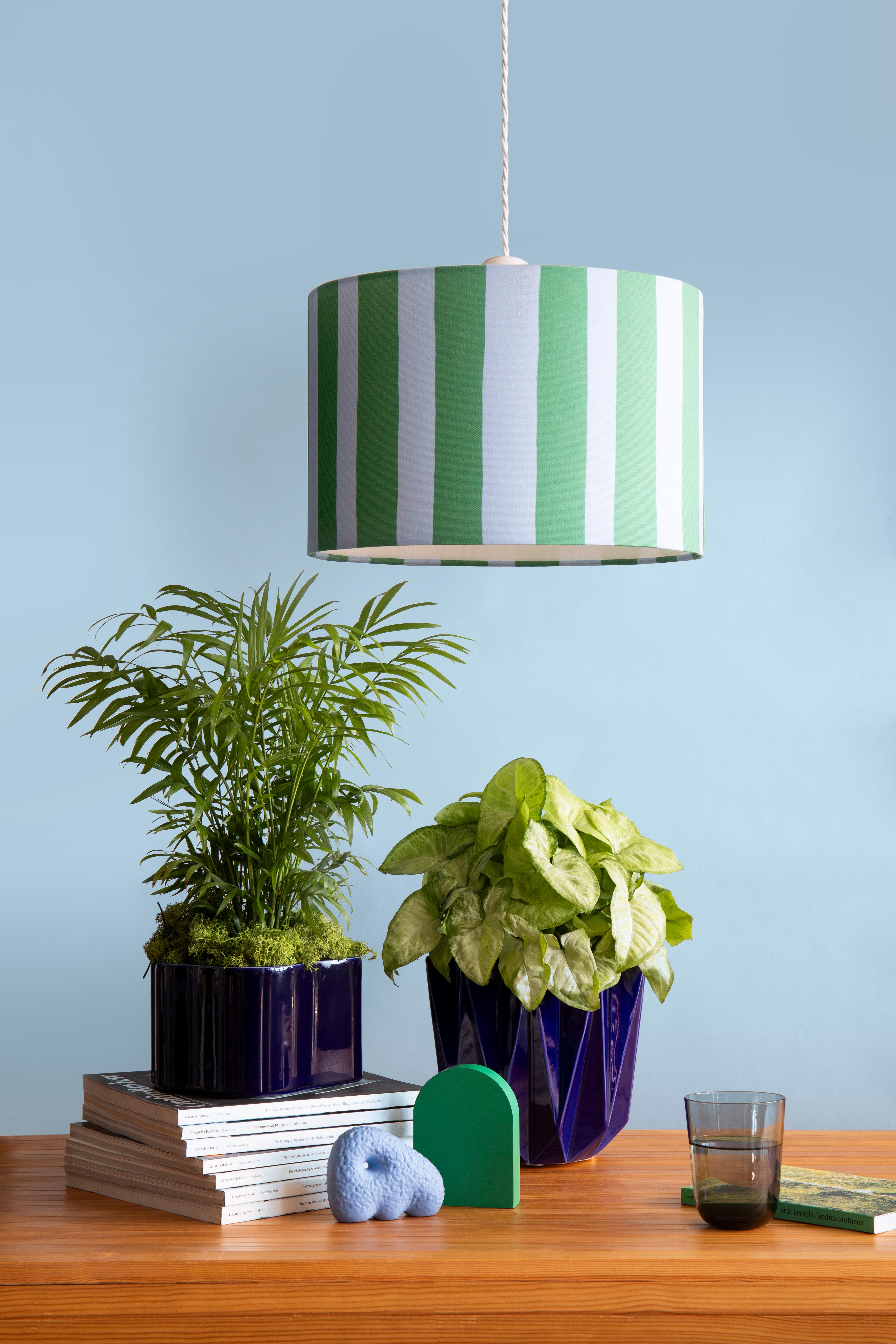 Chinese Houseof Blue & green stripe printed shade For Sale