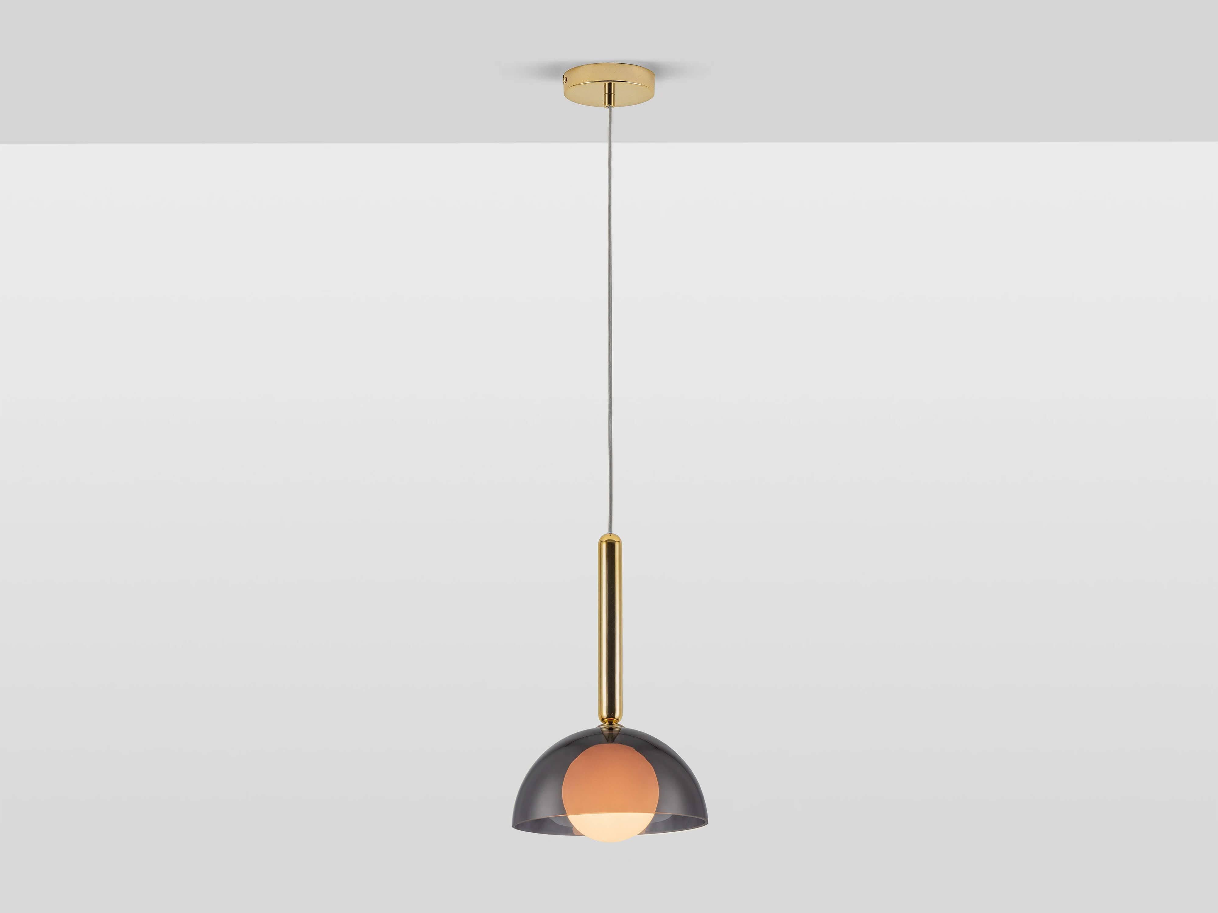 Scandinavian Modern Houseof Brass and Charcoal Grey Glass Dome Shade Ceiling Light For Sale