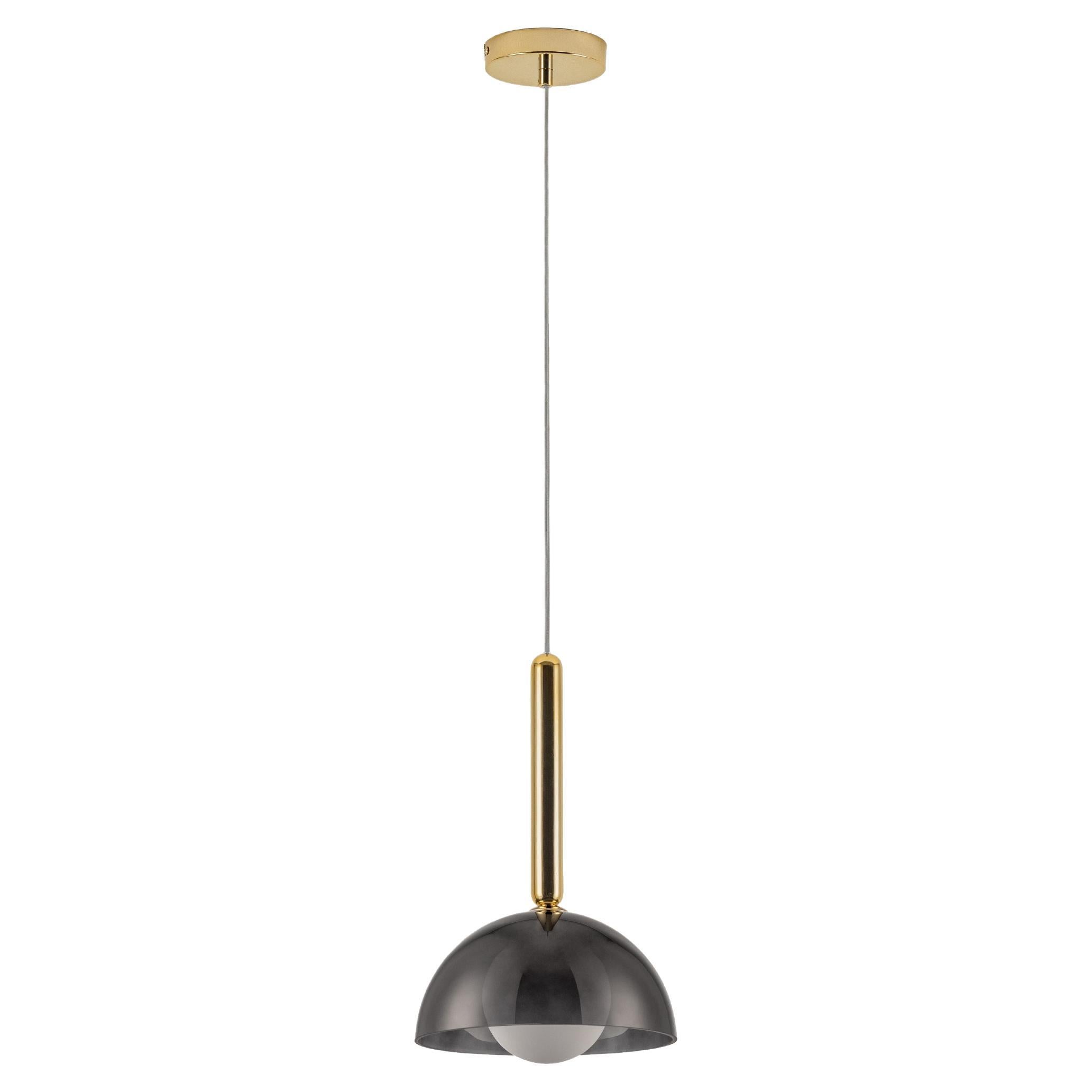 Houseof Brass and Charcoal Grey Glass Dome Shade Ceiling Light For Sale