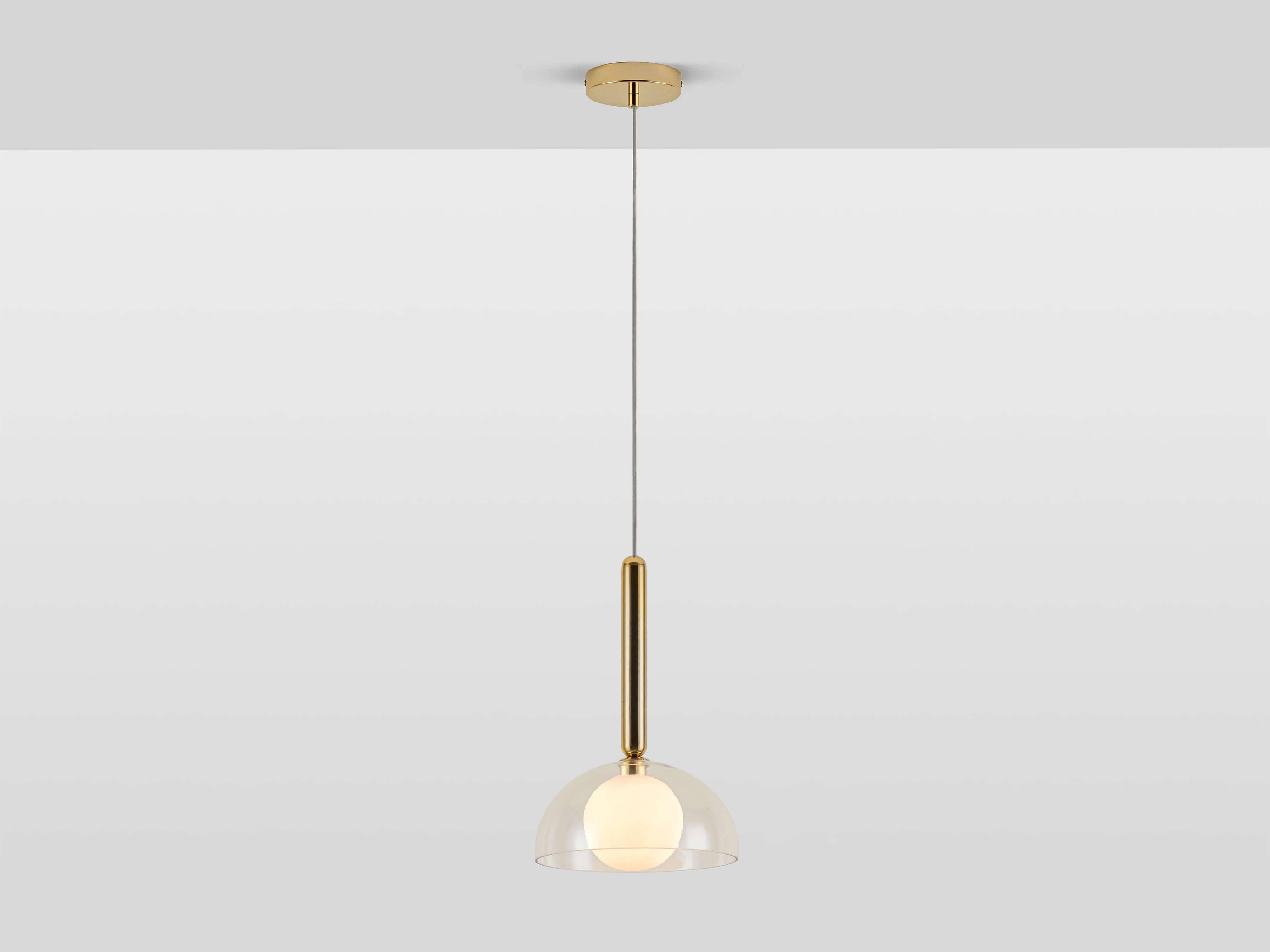 Scandinavian Modern Houseof Brass and Clear Glass Dome Shade Ceiling Light For Sale