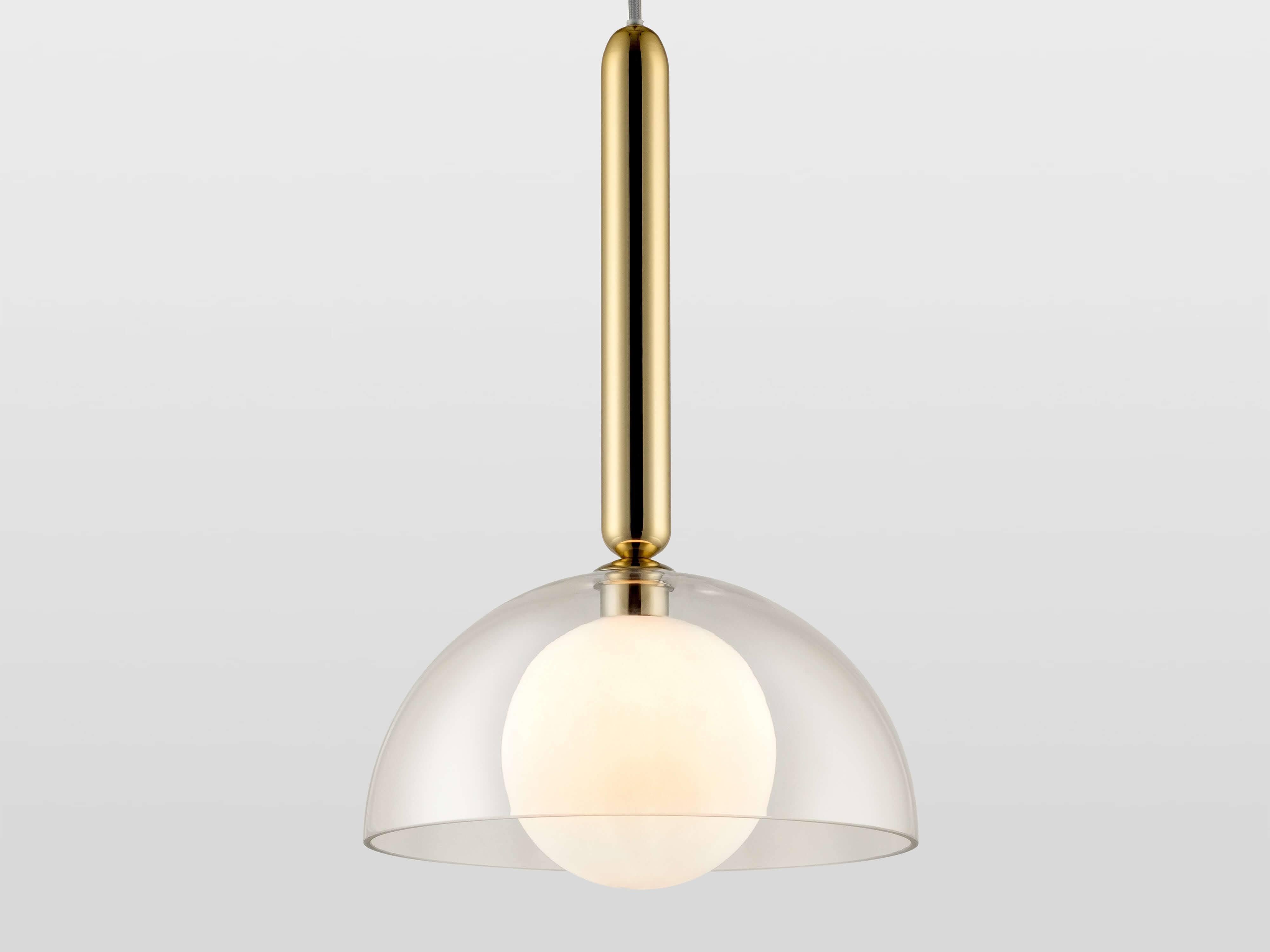 Metal Houseof Brass and Clear Glass Dome Shade Ceiling Light For Sale