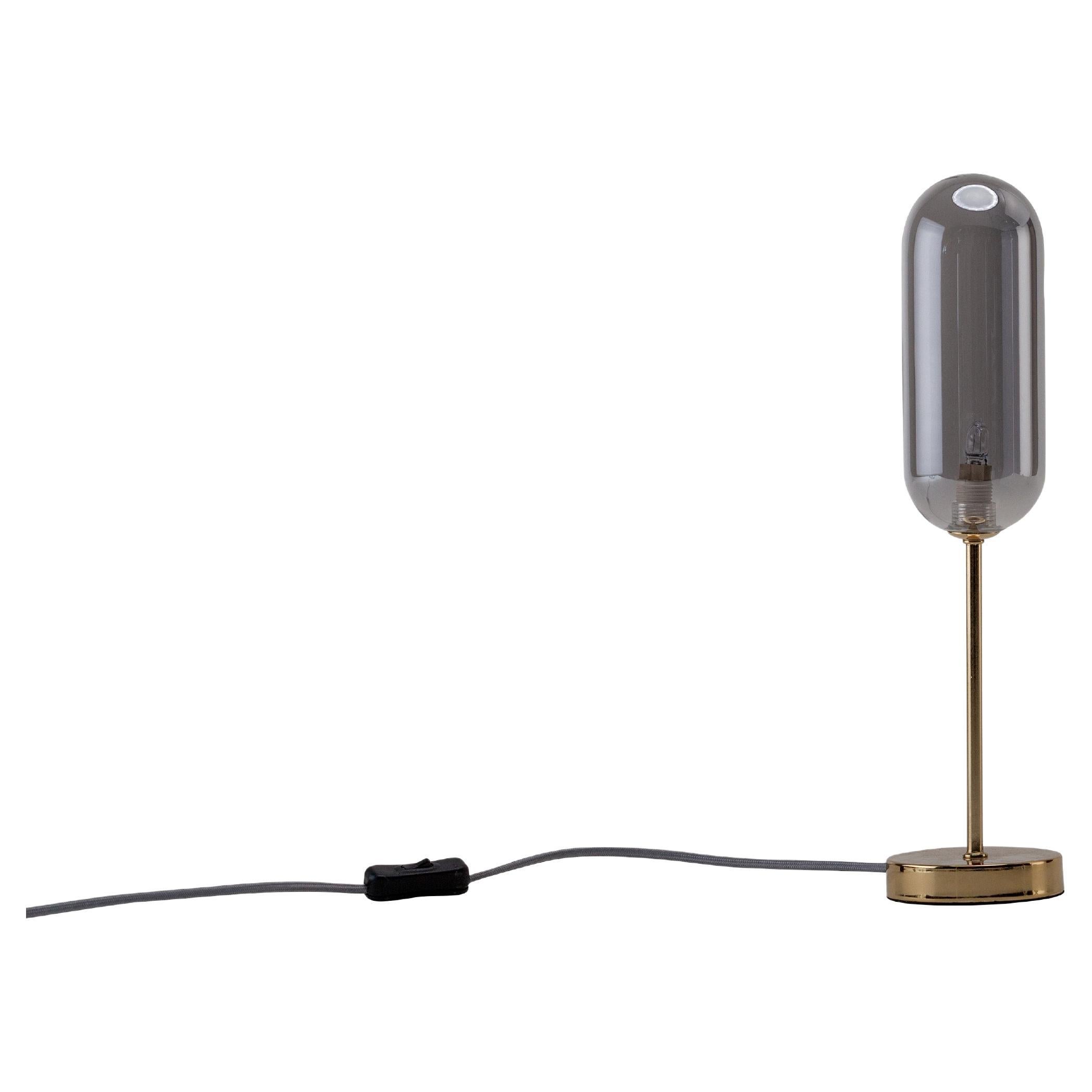 Houseof Brass and Smoked Glass Pill Table Lamp For Sale
