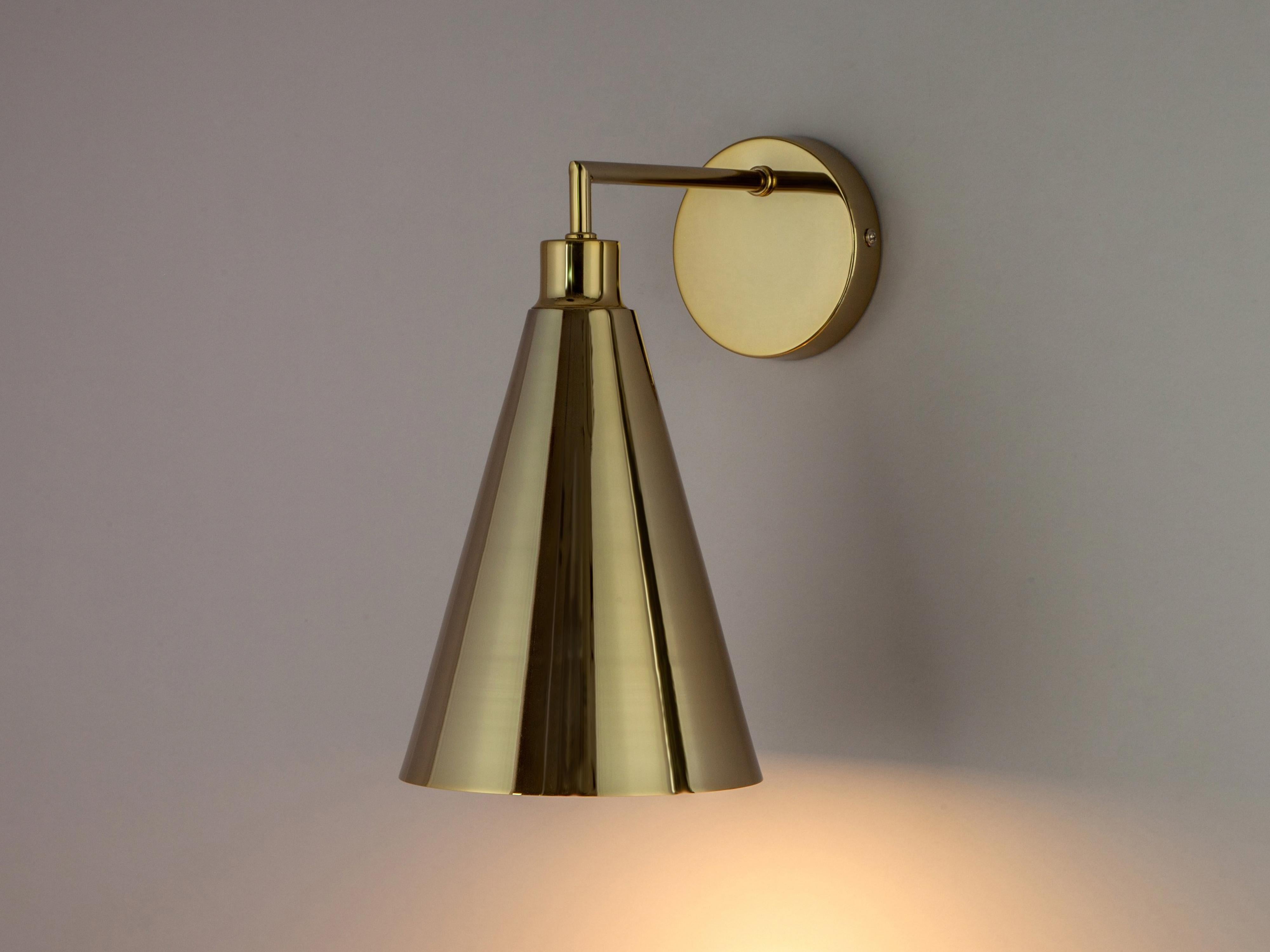 Scandinavian Modern Houseof Brass Cone Shade Wall Light with Metal and Brass For Sale