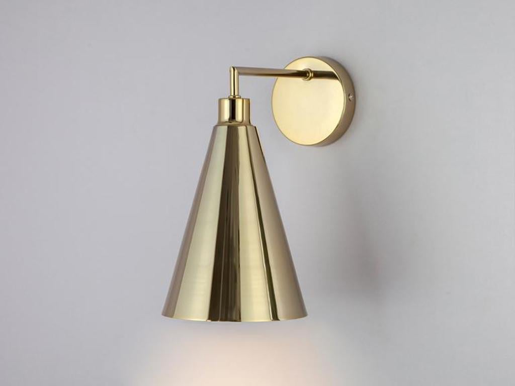 Plated Houseof Brass Cone Shade Wall Light with Metal and Brass For Sale