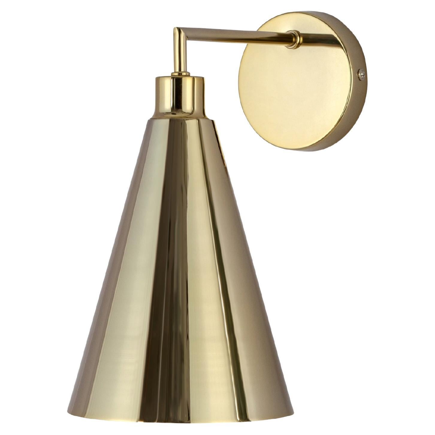 Houseof Brass Cone Shade Wall Light with Metal and Brass For Sale