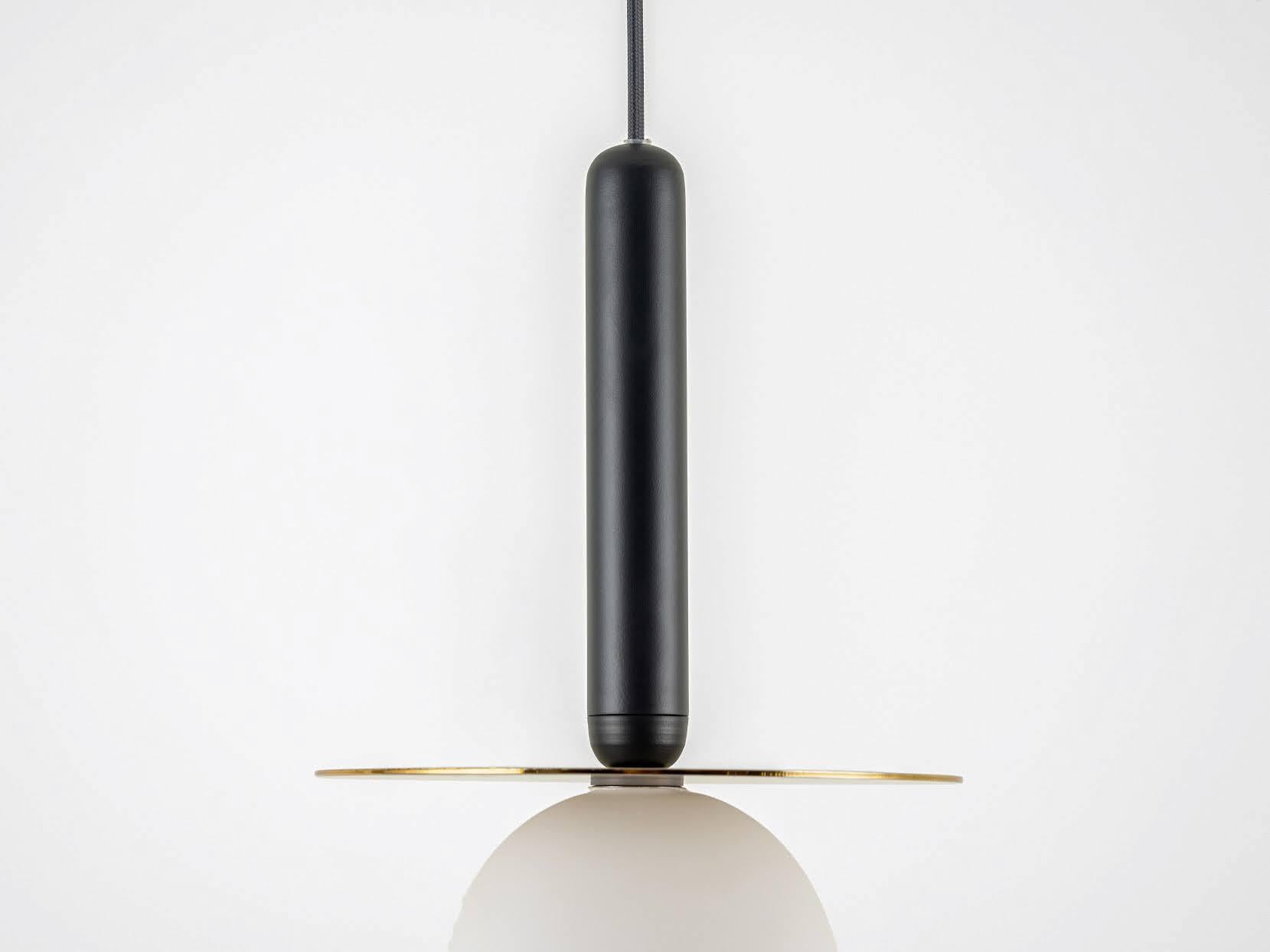 Scandinavian Modern Houseof Brass Disk Plate Metal Pendant Ceiling Light with Glass Shade For Sale