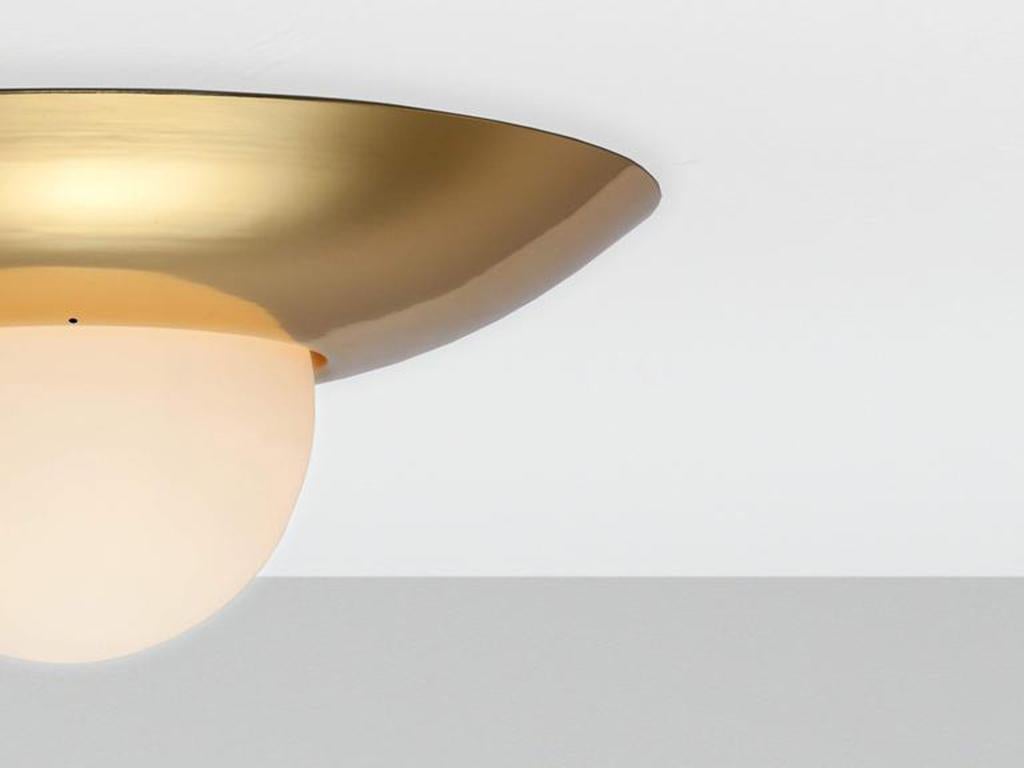 Scandinavian Modern Houseof Brass Dome Flush Ceiling Light with Opal Glass Shade For Sale