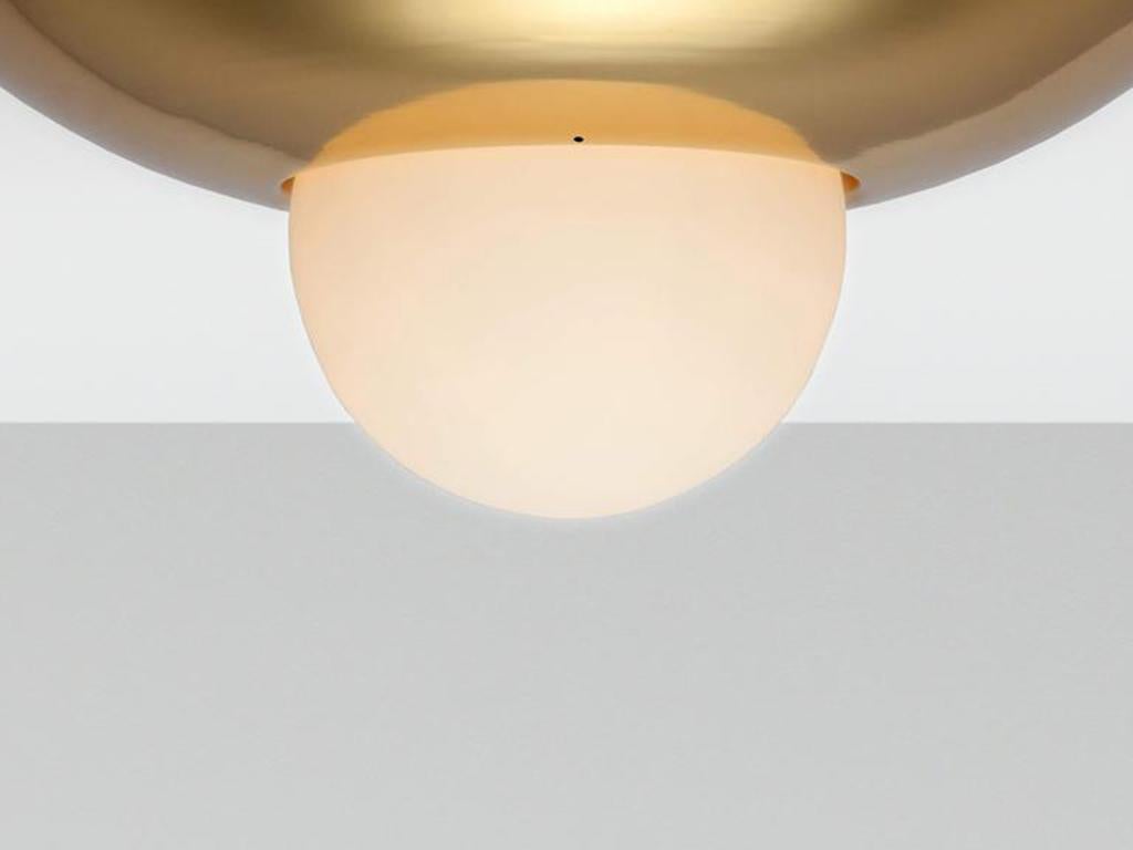 Chinese Houseof Brass Dome Flush Ceiling Light with Opal Glass Shade For Sale