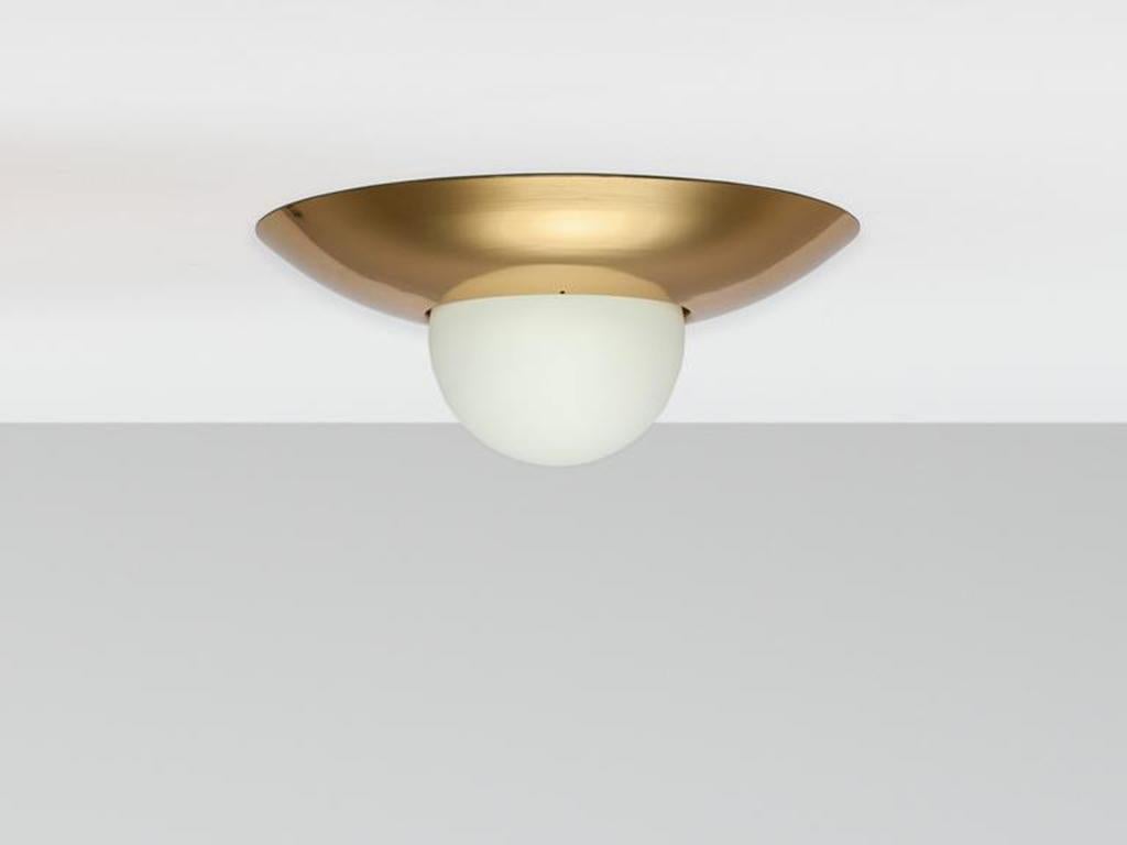 Plated Houseof Brass Dome Flush Ceiling Light with Opal Glass Shade For Sale