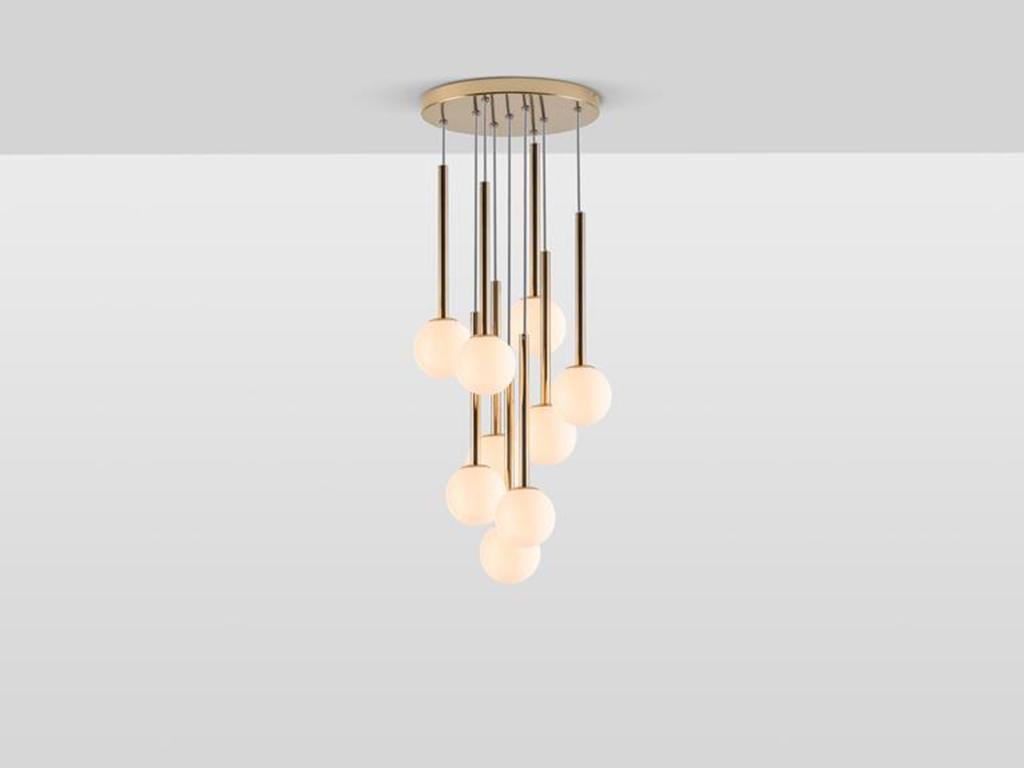 Painted Houseof Brass Opal Ball Cluster Ceiling Light with Metal and Glass Shade For Sale