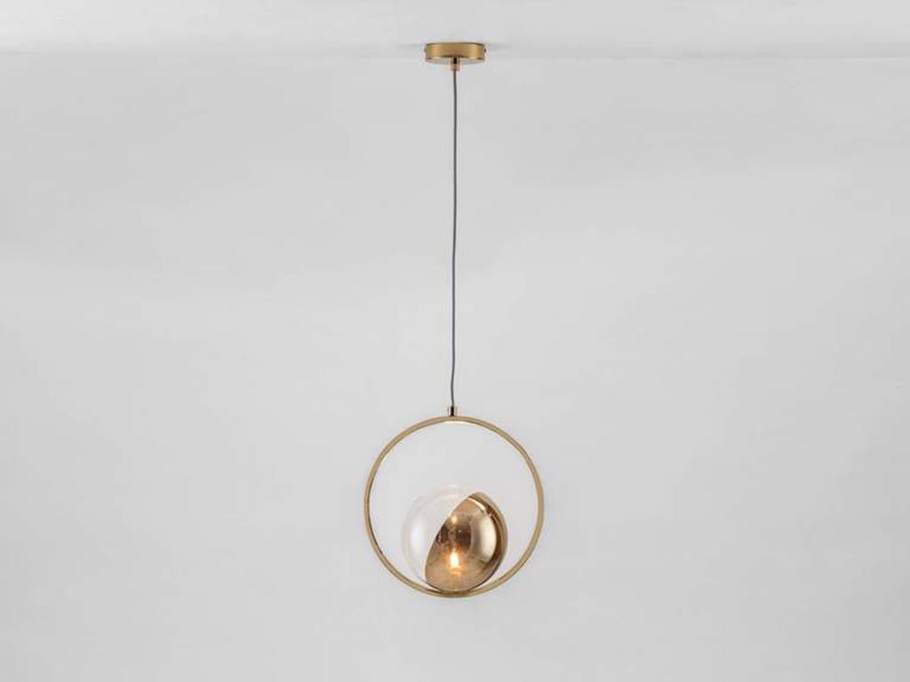 Painted Houseof Brass Ring Ceiling Light with Metal and Glass Shade