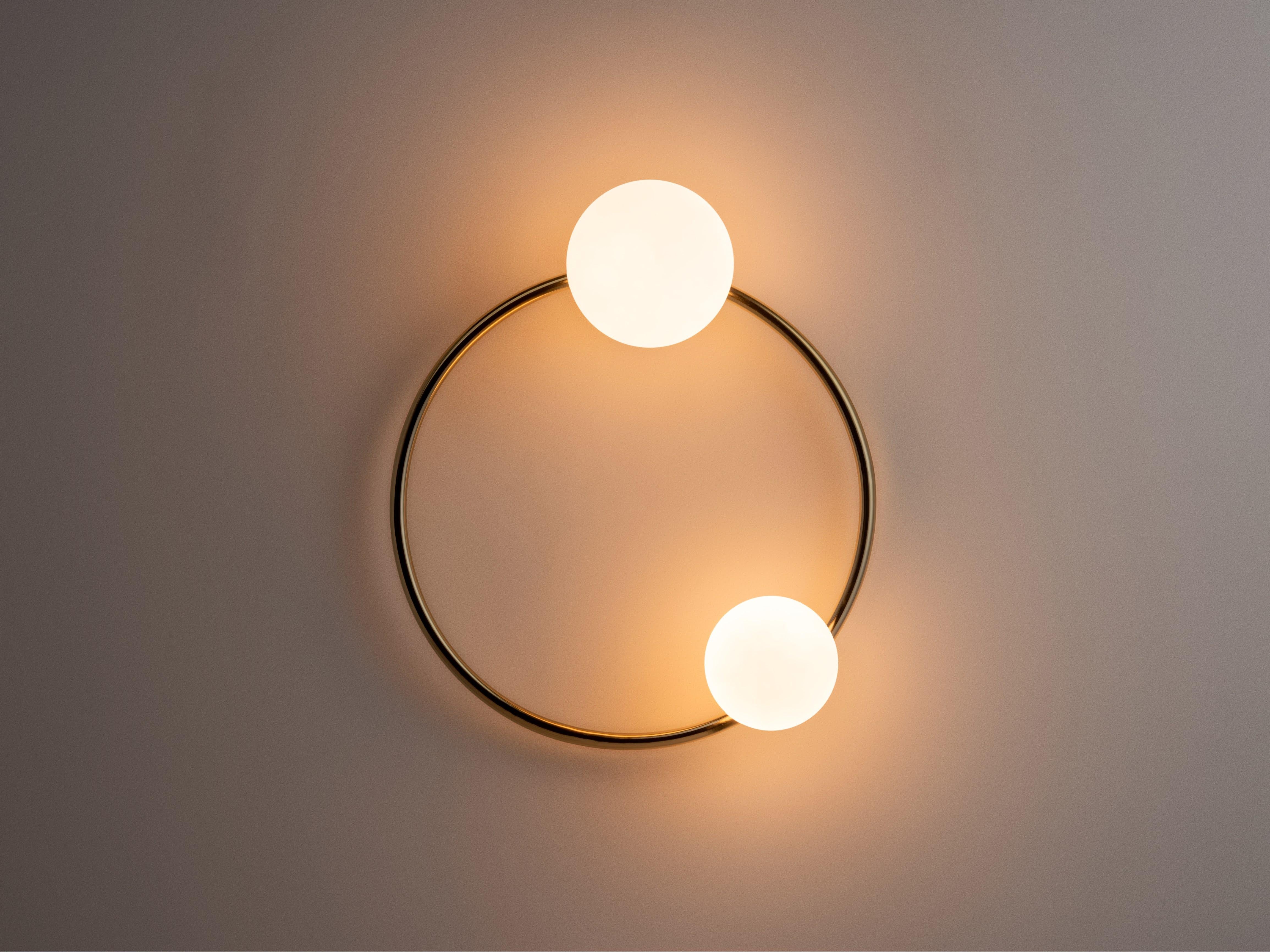 Chinese Houseof Brass Ring Wall Light with Opal Shades
