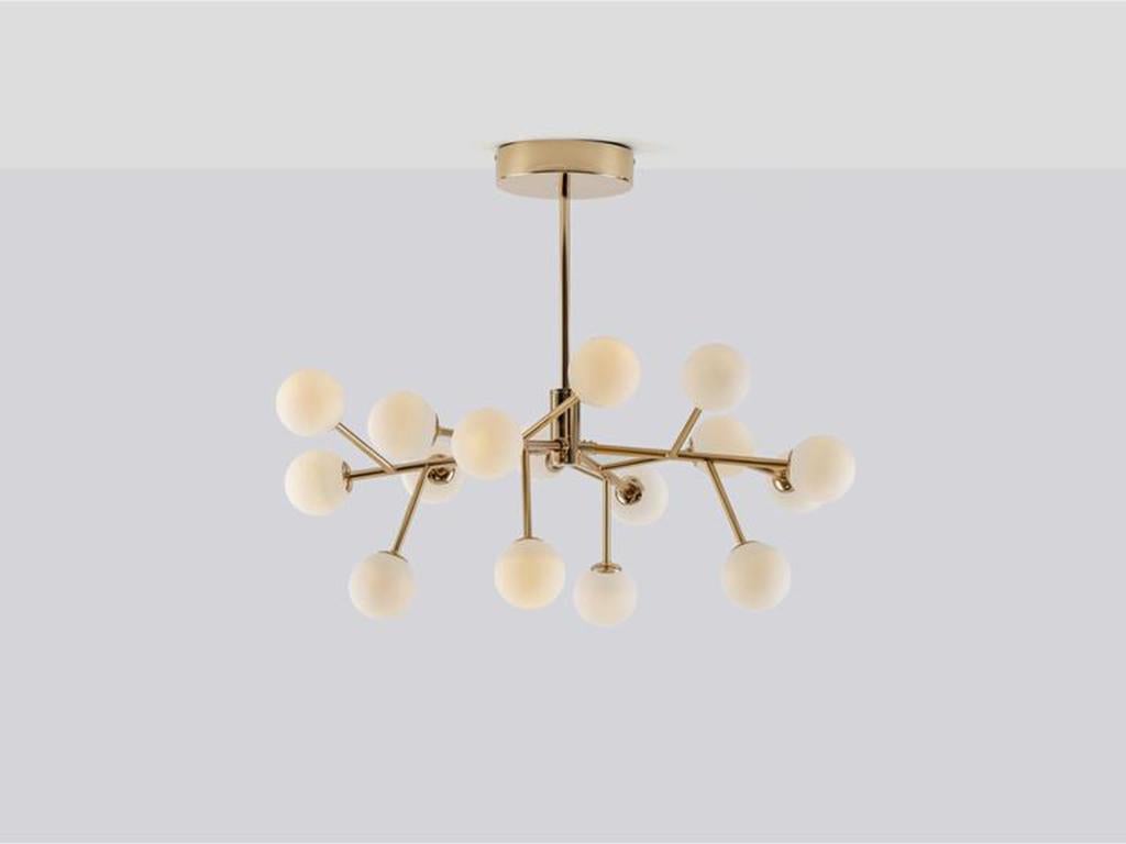 Plated Houseof Brass Sputnik Flush Ceiling LED Light with Metal and Glass Shade For Sale