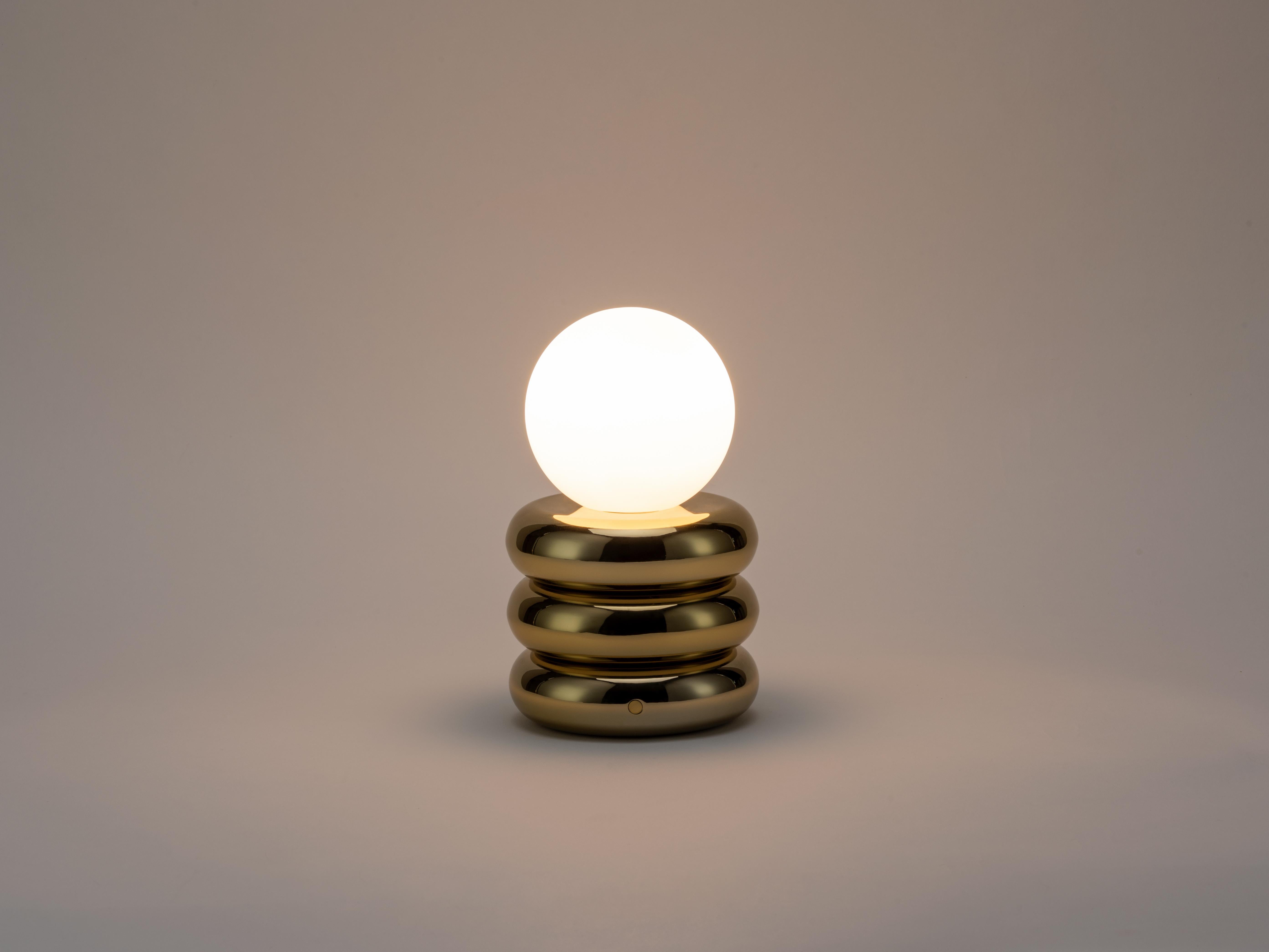 Chinese Houseof Brass Stacked Pebble Rechargeable Table Lamp For Sale