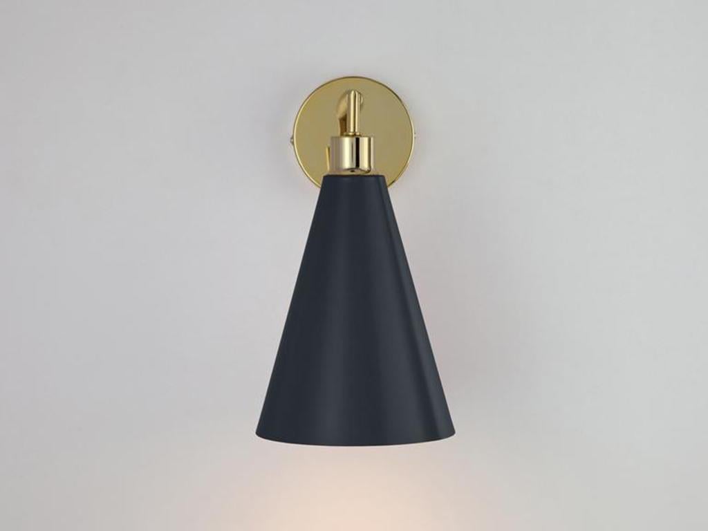 Scandinavian Modern Houseof Charcoal Grey Cone Shade Wall Light with Metal and Brass For Sale