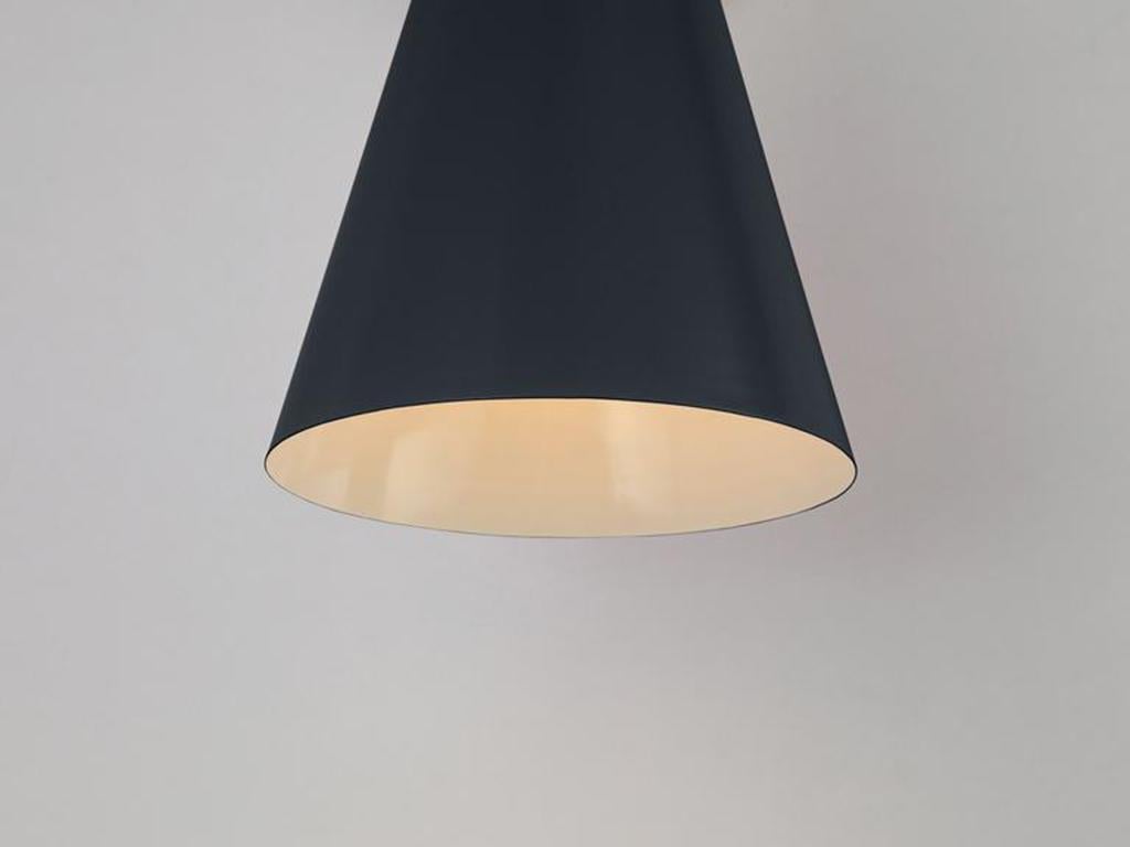 Chinese Houseof Charcoal Grey Cone Shade Wall Light with Metal and Brass For Sale