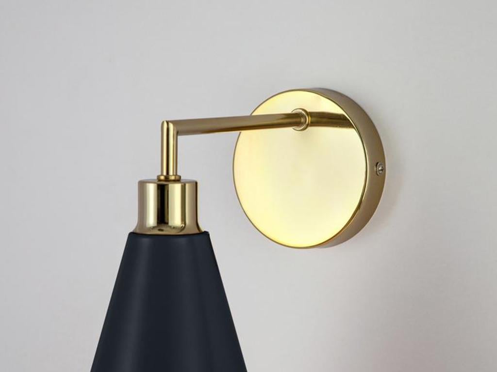 Houseof Charcoal Grey Cone Shade Wall Light with Metal and Brass In New Condition For Sale In Bradford on Avon, GB