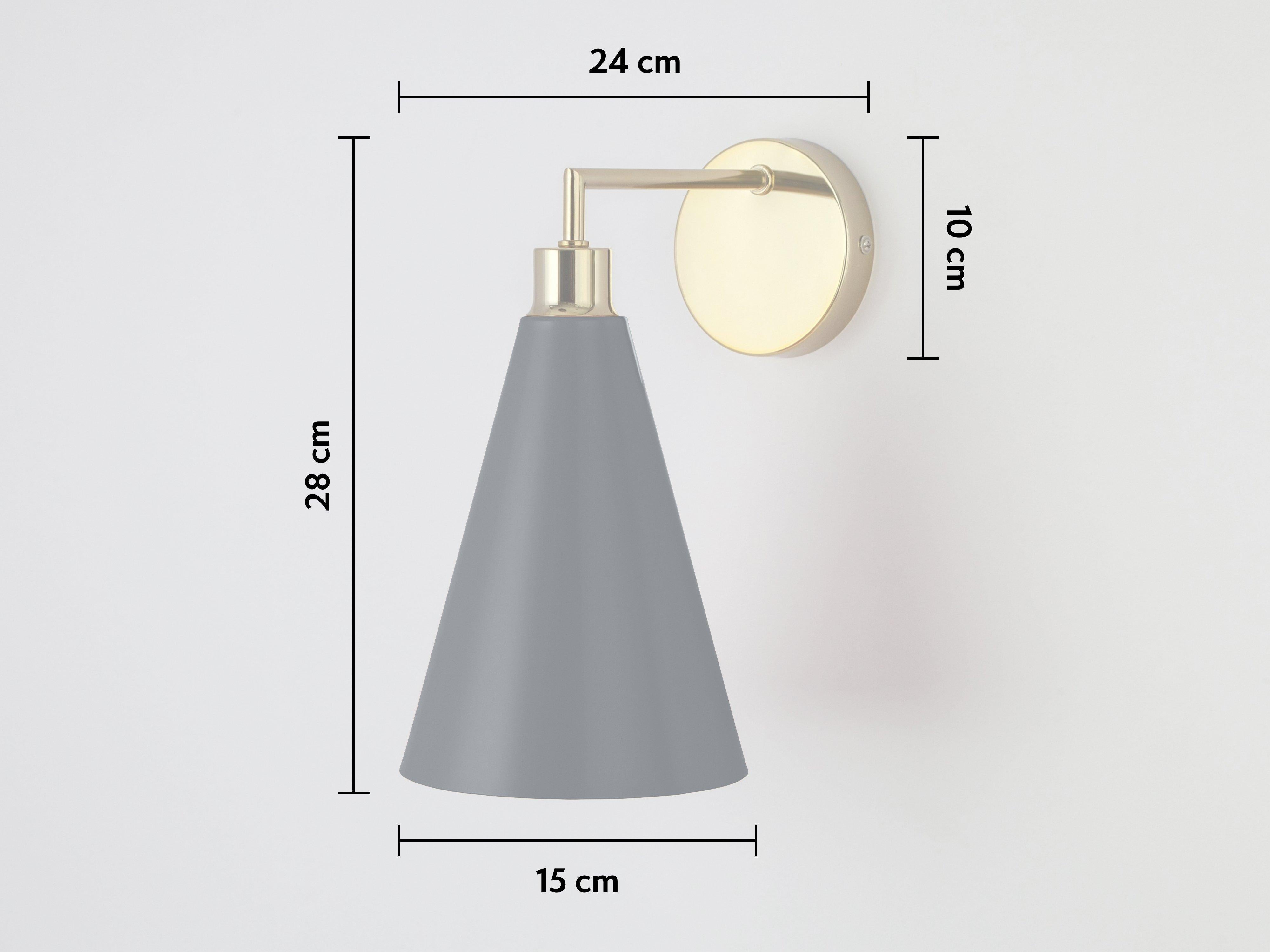 Houseof Charcoal Grey Cone Shade Wall Light with Metal and Brass For Sale 2