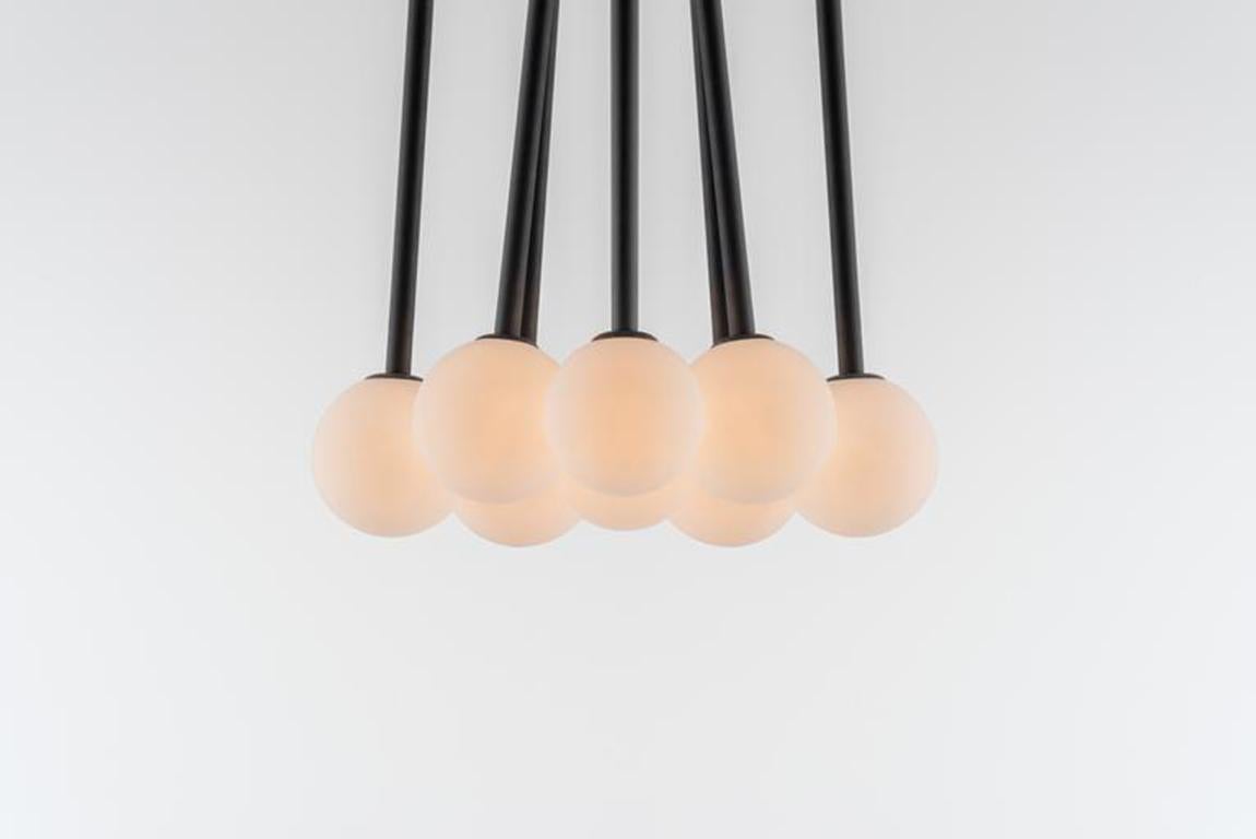 Scandinavian Modern Houseof Charcoal Grey Opal Ball Cluster Ceiling Light with Metal and Glass Shade For Sale