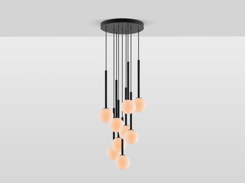 Painted Houseof Charcoal Grey Opal Ball Cluster Ceiling Light with Metal and Glass Shade For Sale