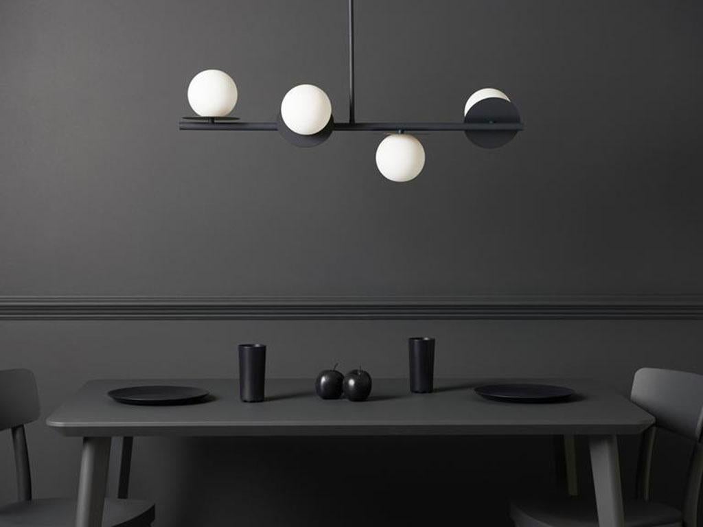 Painted House of Charcoal Grey Opal Disk Ceiling Light with Metal and Glass Shade