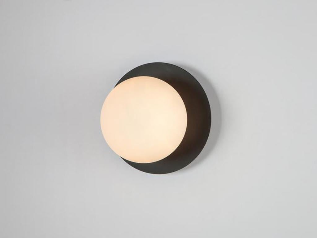 Painted Houseof Charcoal Grey Opal Disk Wall Light with Metal and Glass Shade For Sale