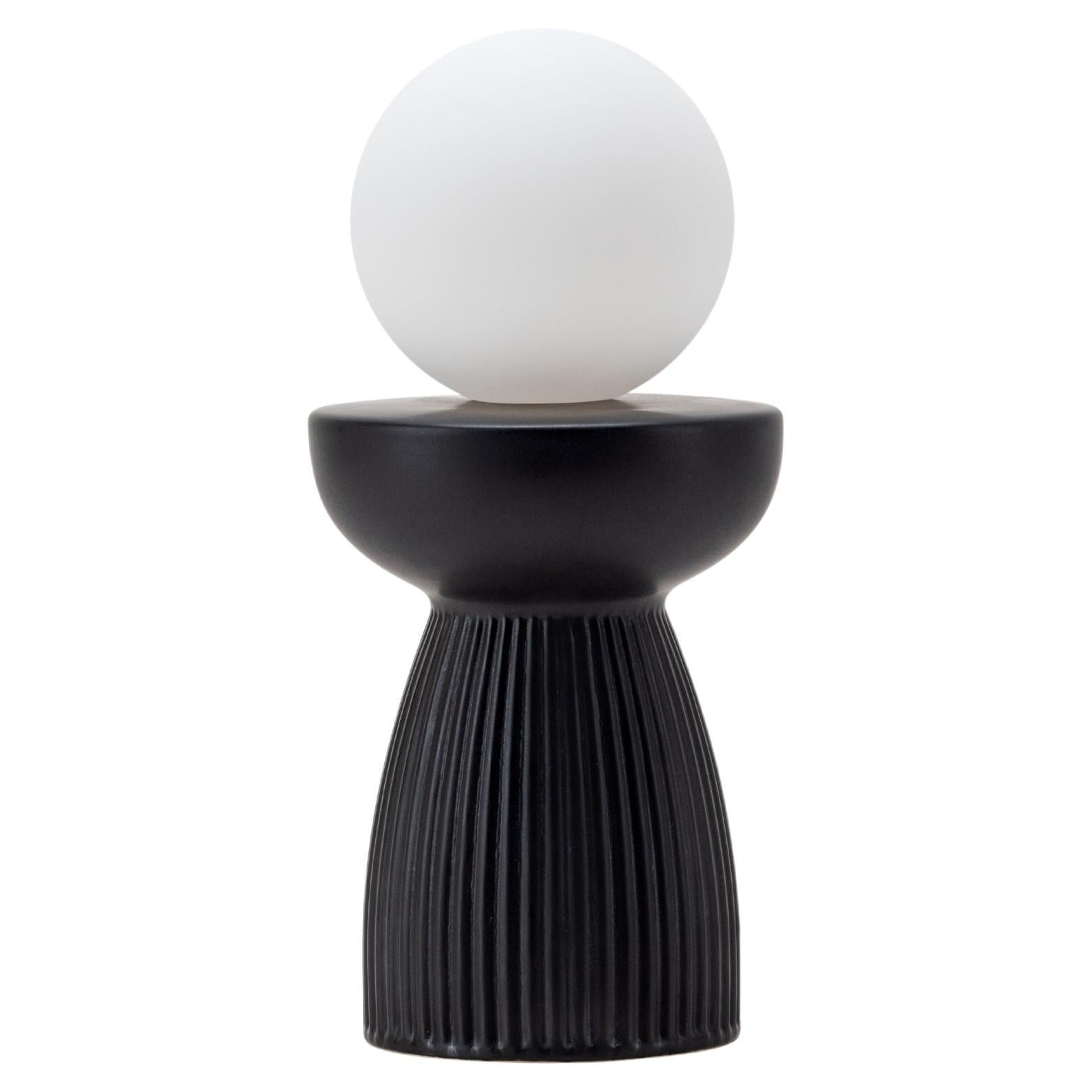 Houseof Charcoal Grey Ribbed Ceramic Table Lamp For Sale