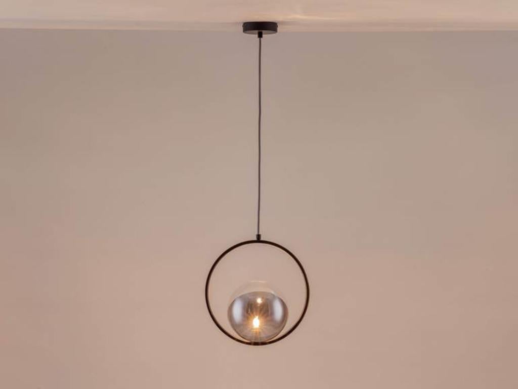 British Houseof Charcoal Grey Ring Ceiling Light with Metal and Glass Shade