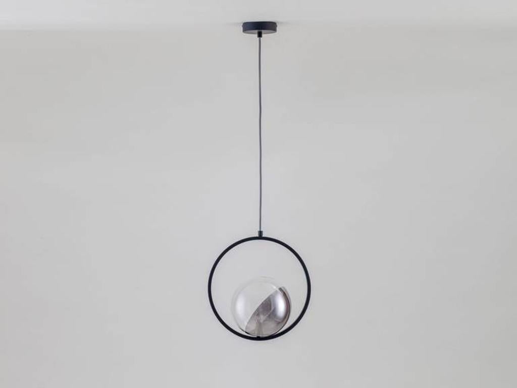 Painted Houseof Charcoal Grey Ring Ceiling Light with Metal and Glass Shade