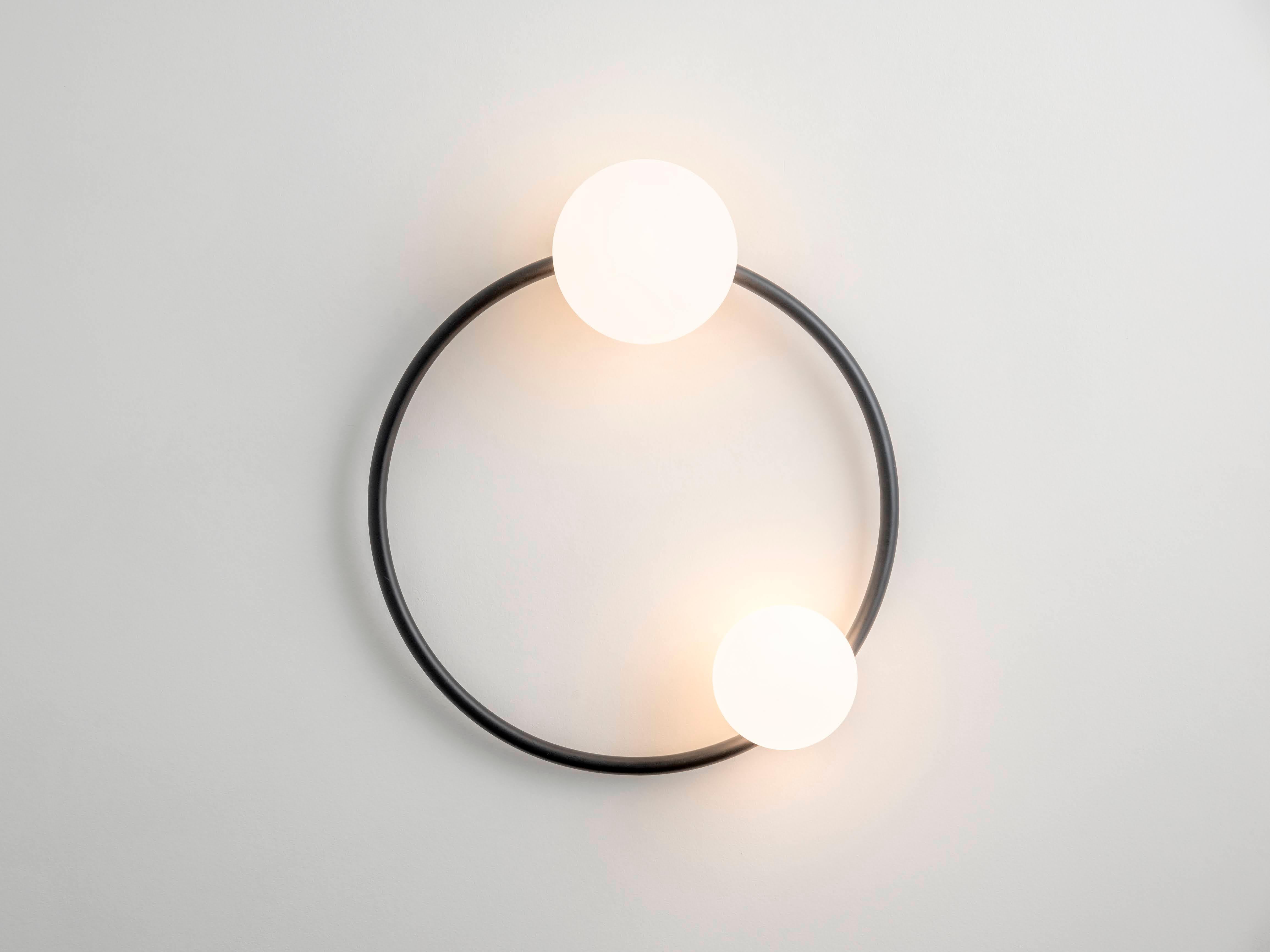 Mid-Century Modern Houseof Charcoal Grey Ring Wall Light with Opal Shades