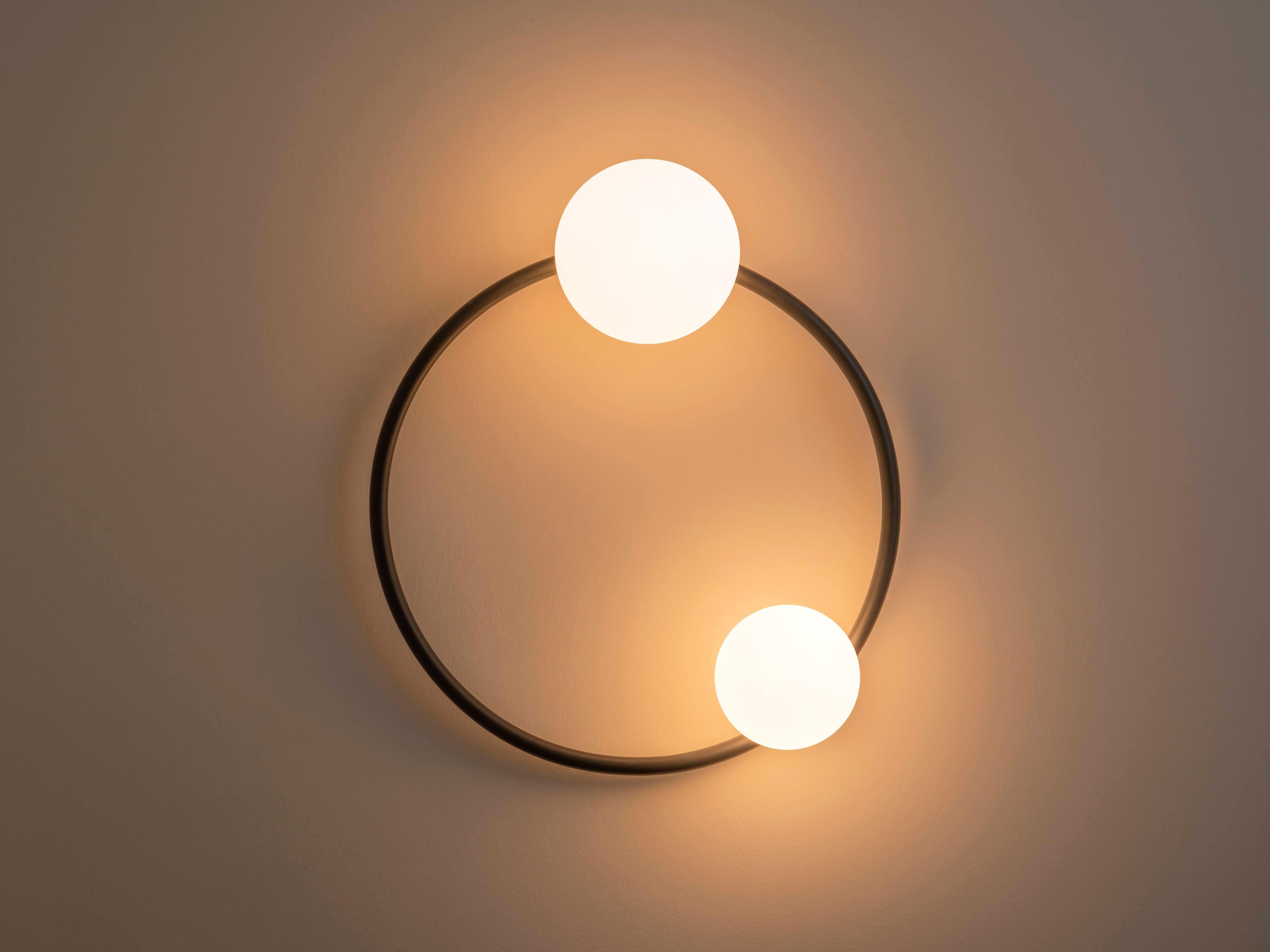 Chinese Houseof Charcoal Grey Ring Wall Light with Opal Shades