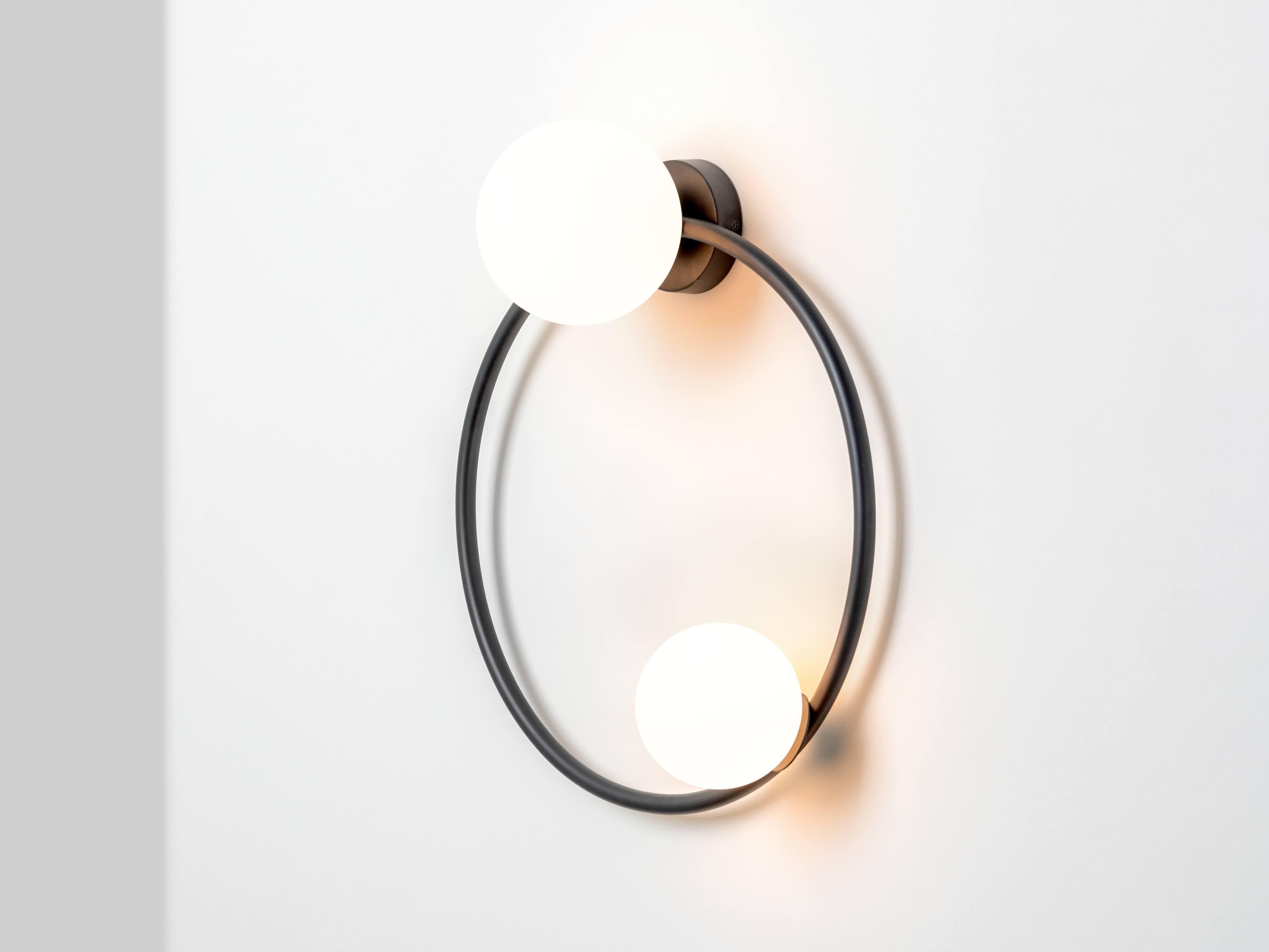 Metal Houseof Charcoal Grey Ring Wall Light with Opal Shades